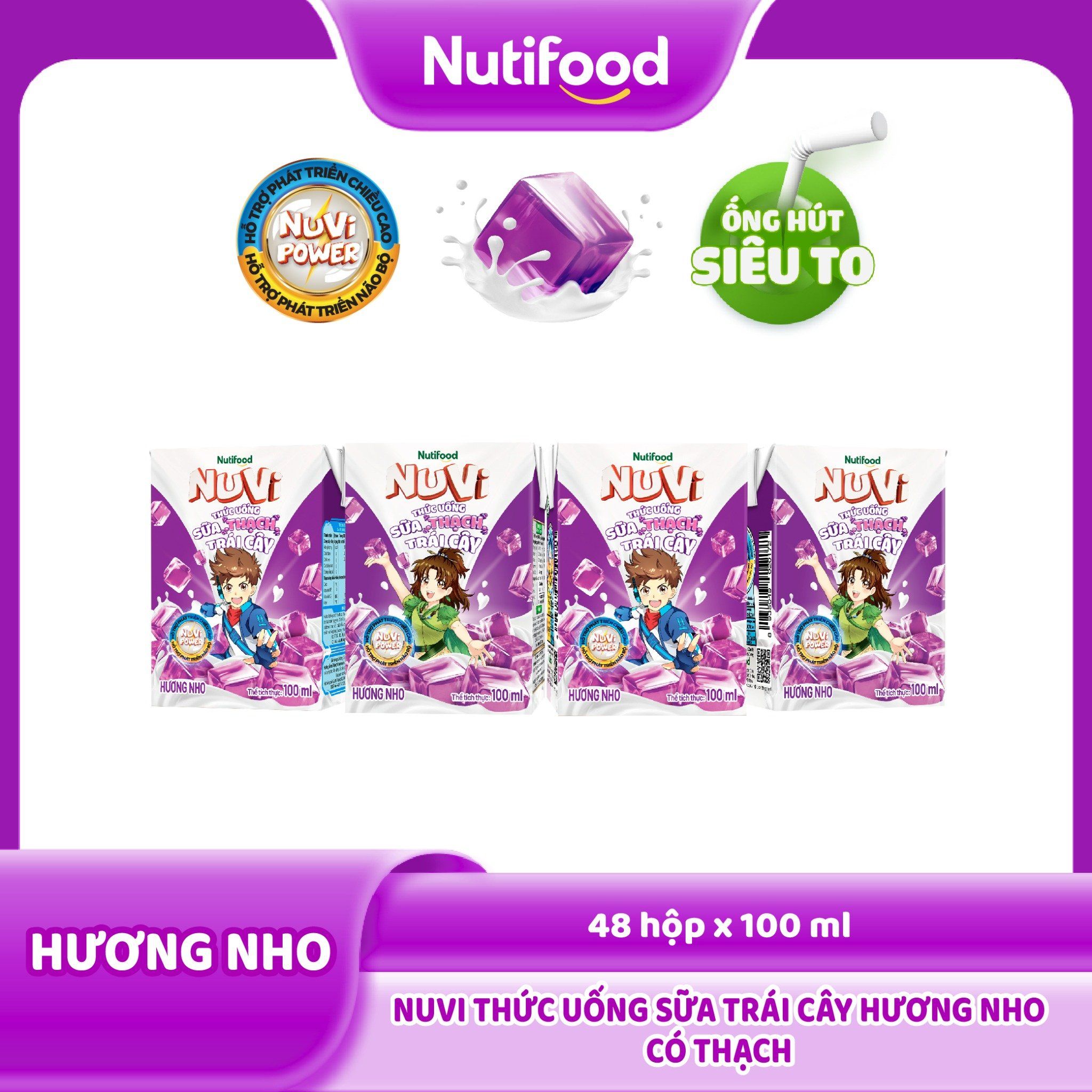 NuVi Thức Uống Sữa Trái Cây Hương Nho Có Thạch 100 ml