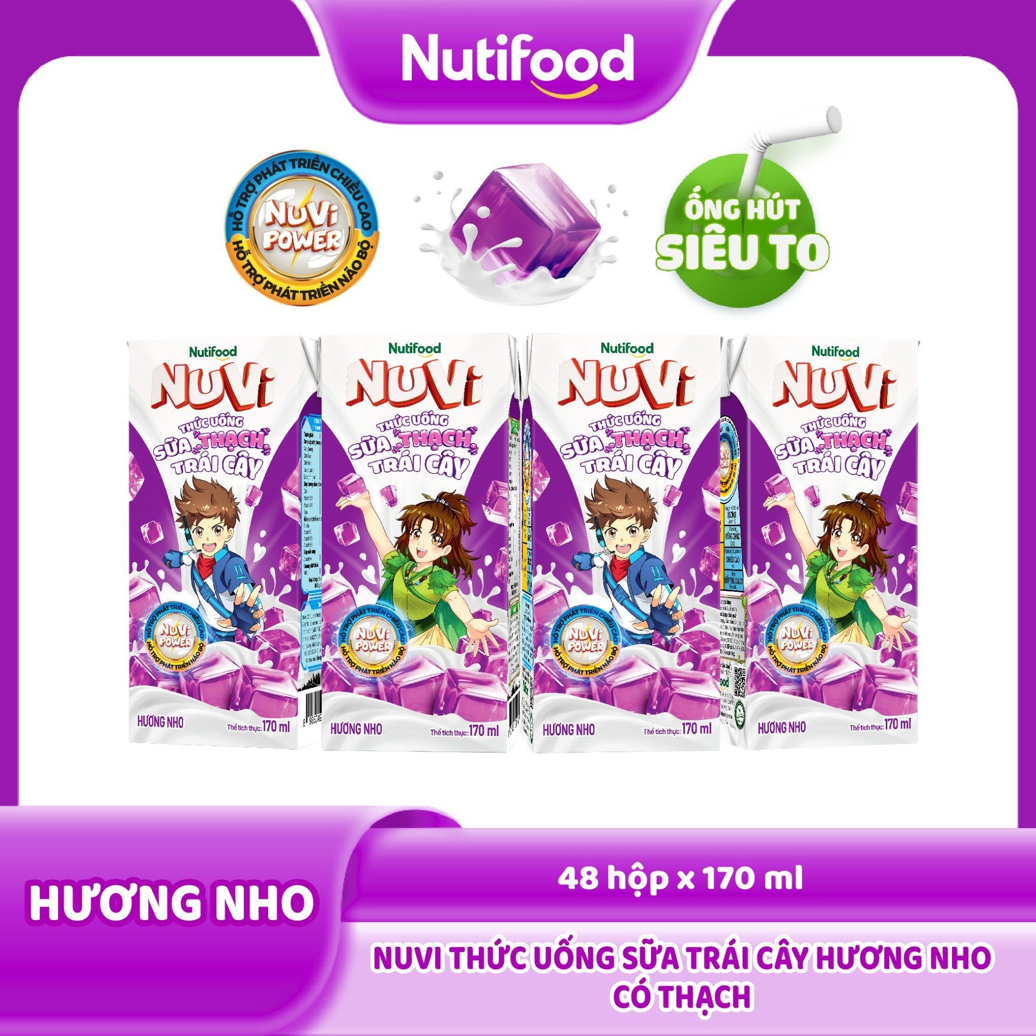 NuVi Thức Uống Sữa Trái Cây Hương Nho Có Thạch 170 ml