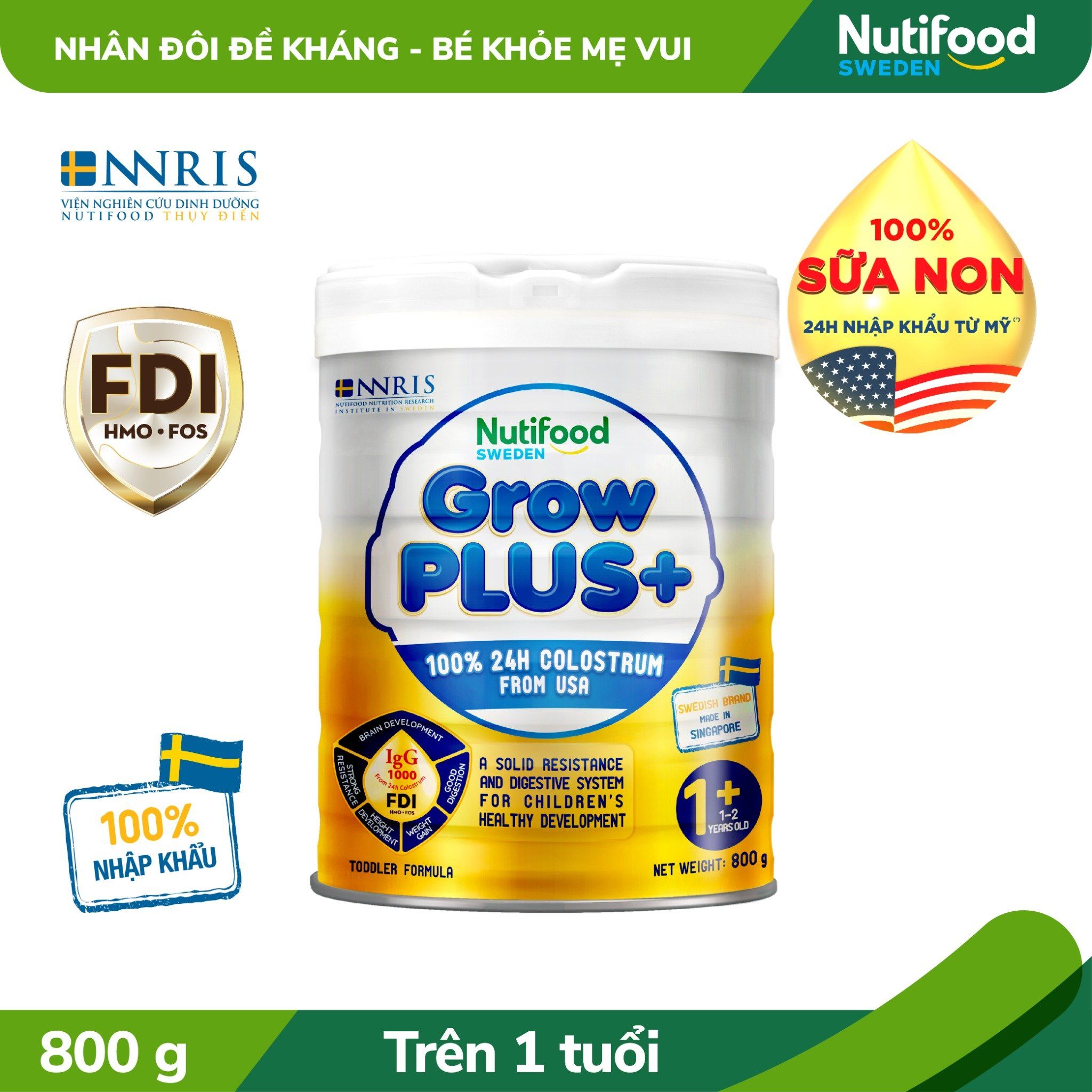 Sữa bột Nutifood GrowPLUS+ Sữa Non trên 1 tuổi Lon 800g