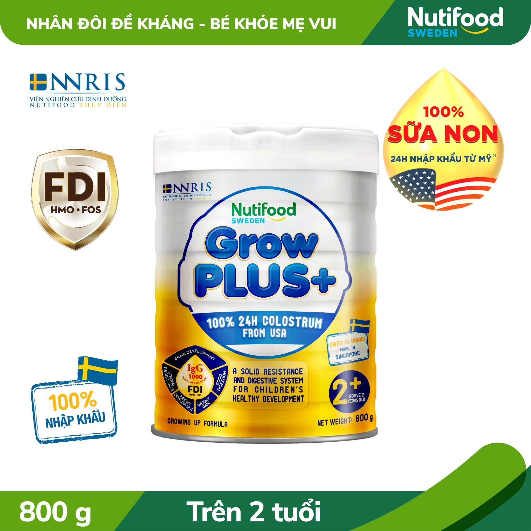 Sữa bột Nutifood GrowPLUS+ Sữa Non trên 2 tuổi Lon 800g