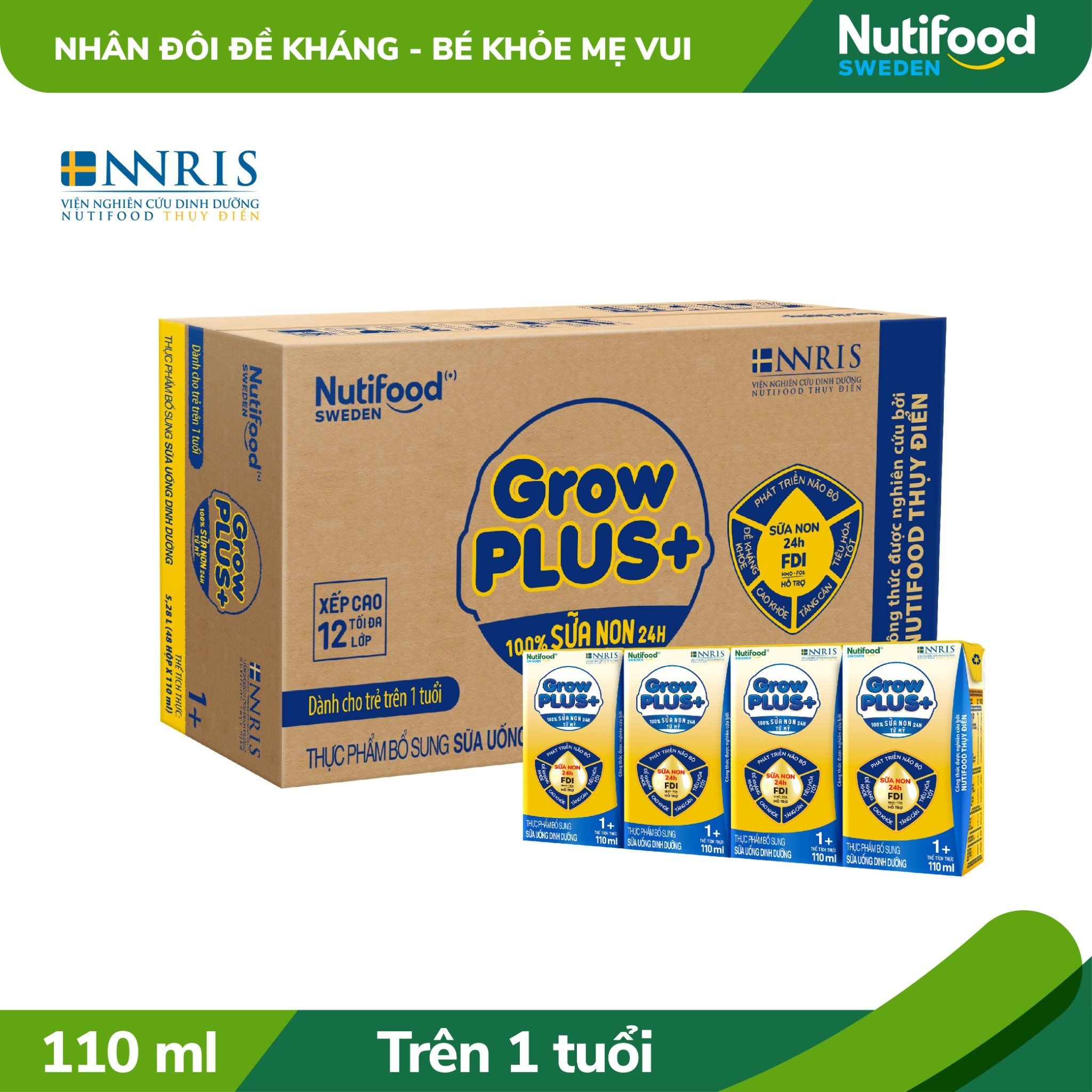 Sữa bột pha sẵn Nutifood GrowPLUS+ Sữa Non 1+ hộp 110ml