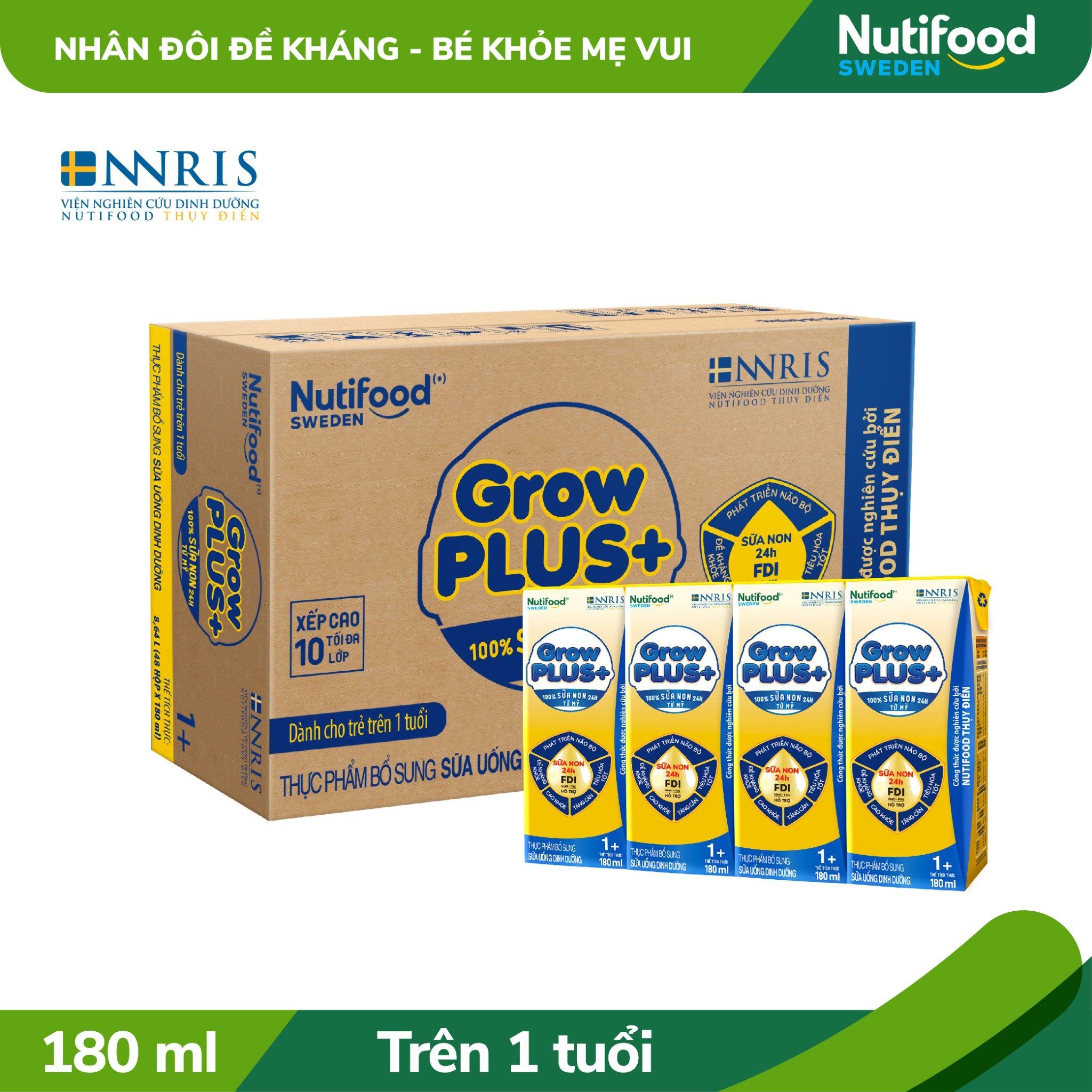 Sữa bột pha sẵn Nutifood GrowPLUS+ Sữa Non 1+ hộp 180ml