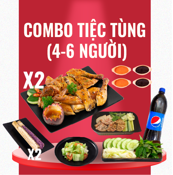 COMBO TIỆC TÙNG - 2 Gà Nướng nguyên con 2 vị + Salad + 2 Ăn kèm