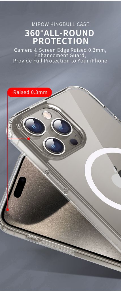Ốp Lưng MIPOW iPhone 15 Pro Max Magsafe Trong Suốt Transparent