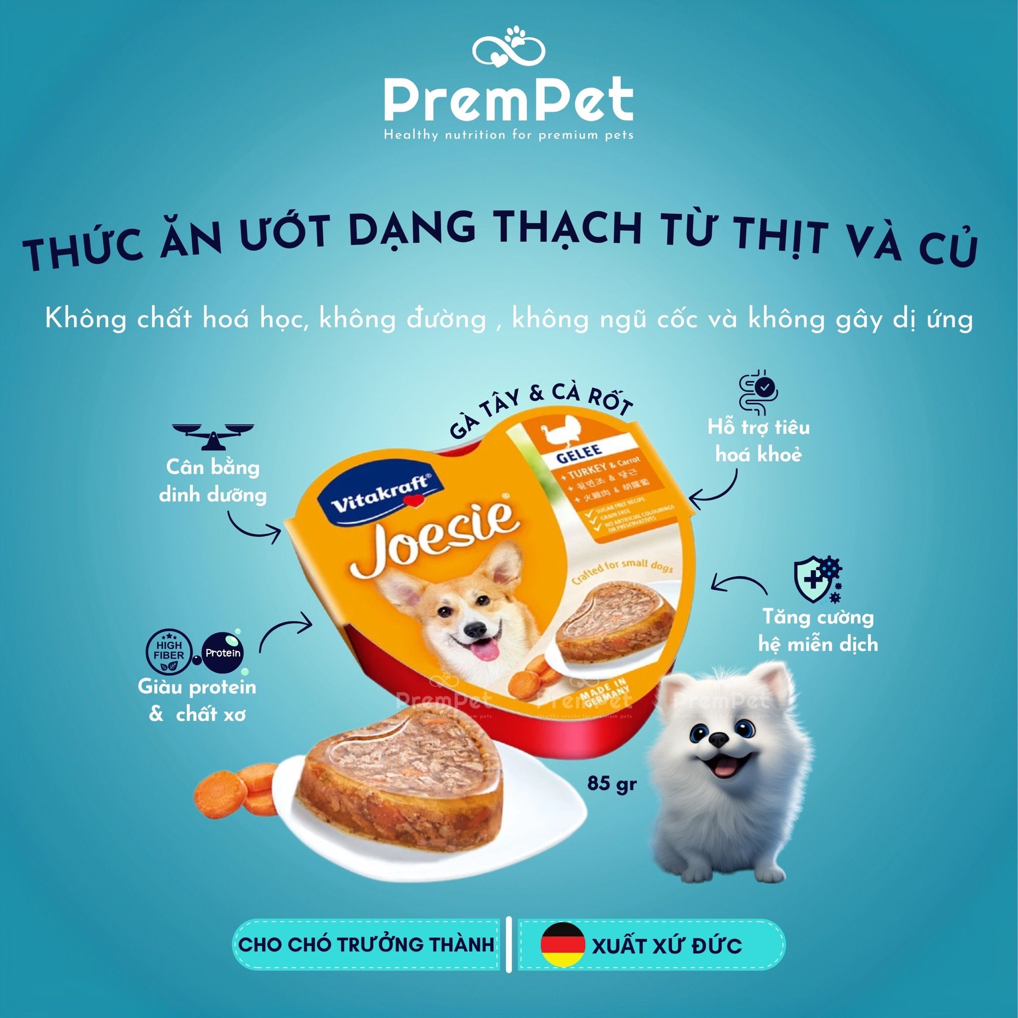 Thức Ăn Ướt - Vitakraft - Hỗ Trợ Tiêu Hoá & Hệ Miễn Dịch - Từ Thịt & Rau Củ - cho Chó - Hộp 85g