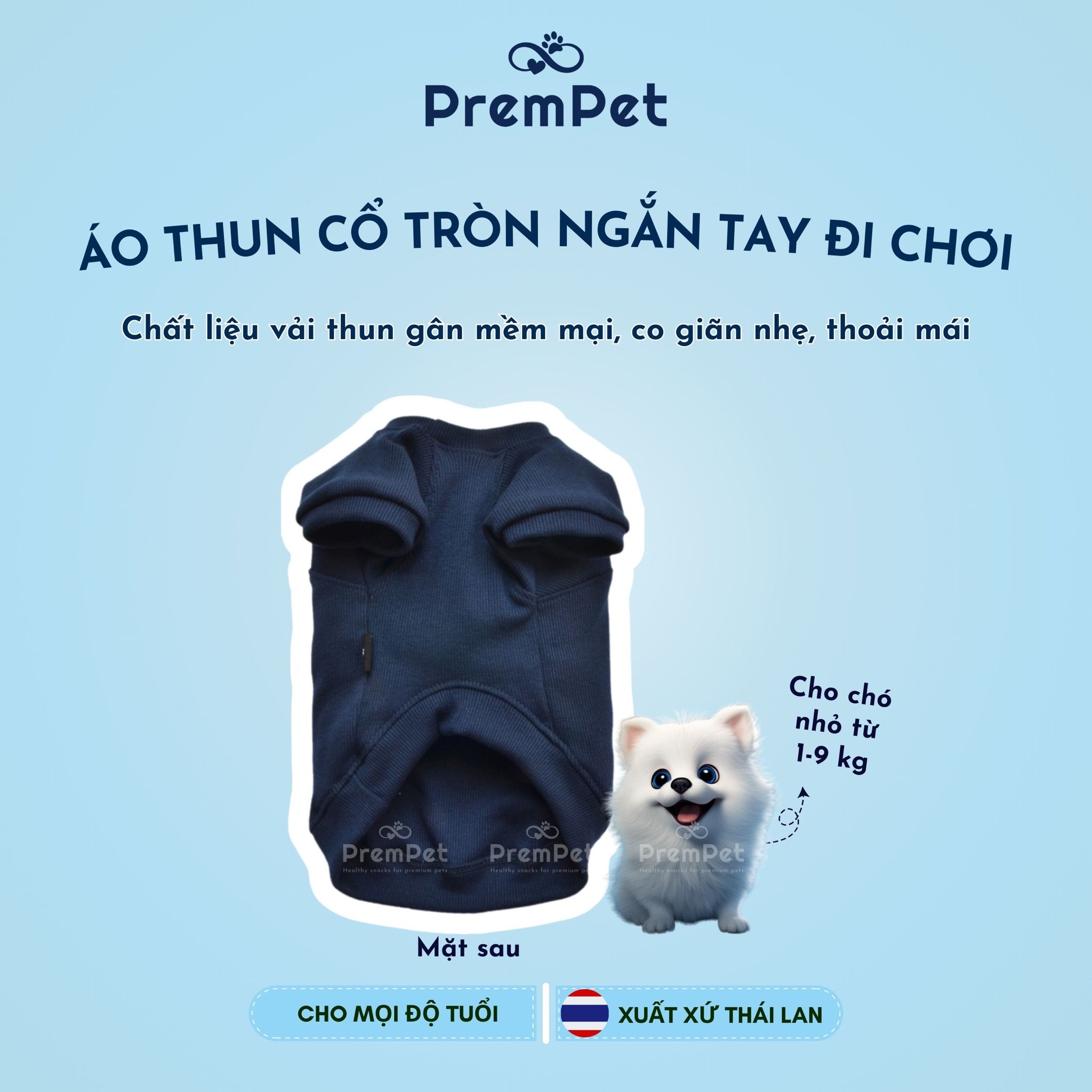 Áo Thun - DoggyDolly - Vải Thun Gân Mềm, Cổ Tròn Ngắn Tay Đi Chơi - cho Chó nhỏ - Size XS L - Màu Xanh Đen
