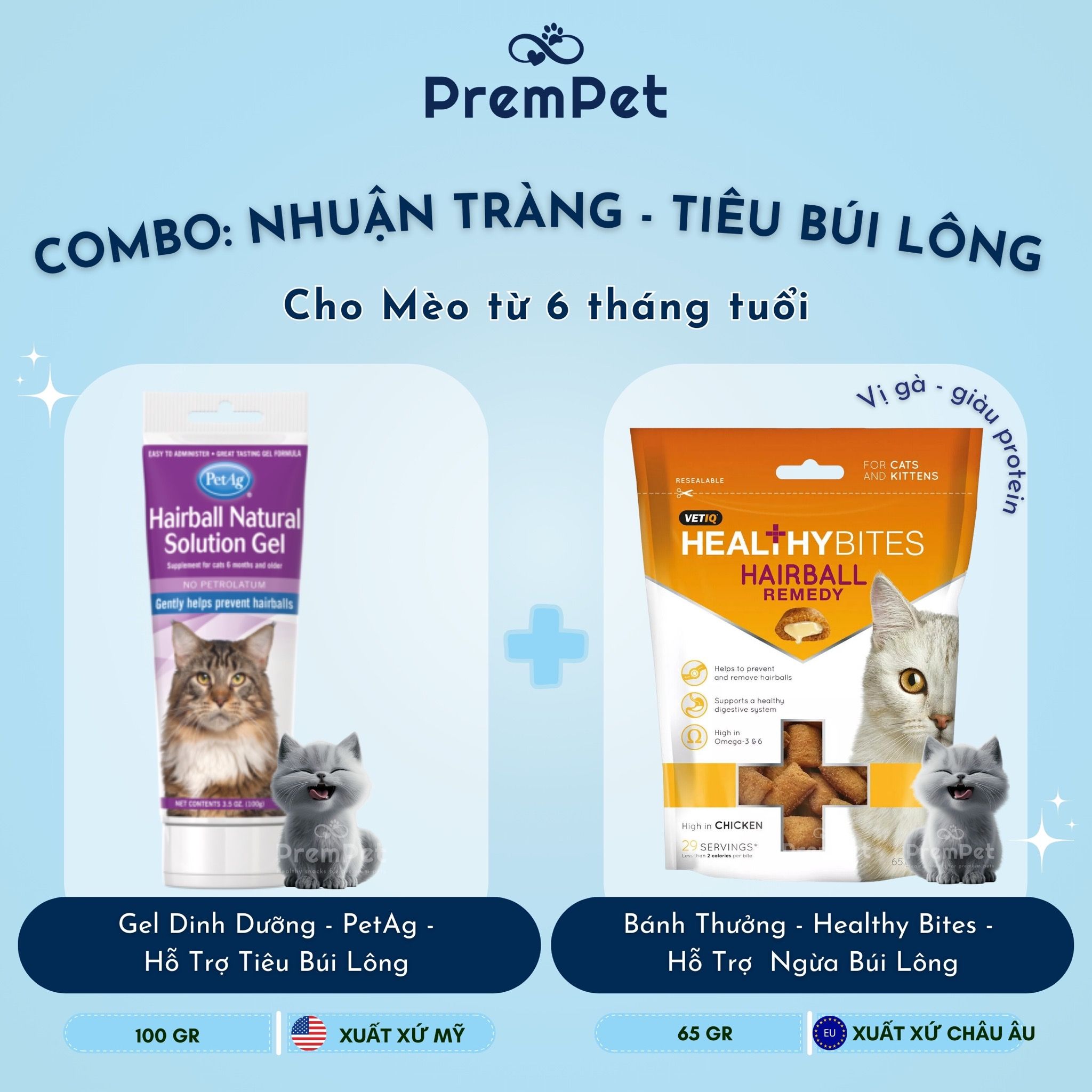Combo Nhuận Tràng - Tiêu Búi Lông cho Mèo từ 6 tháng tuổi