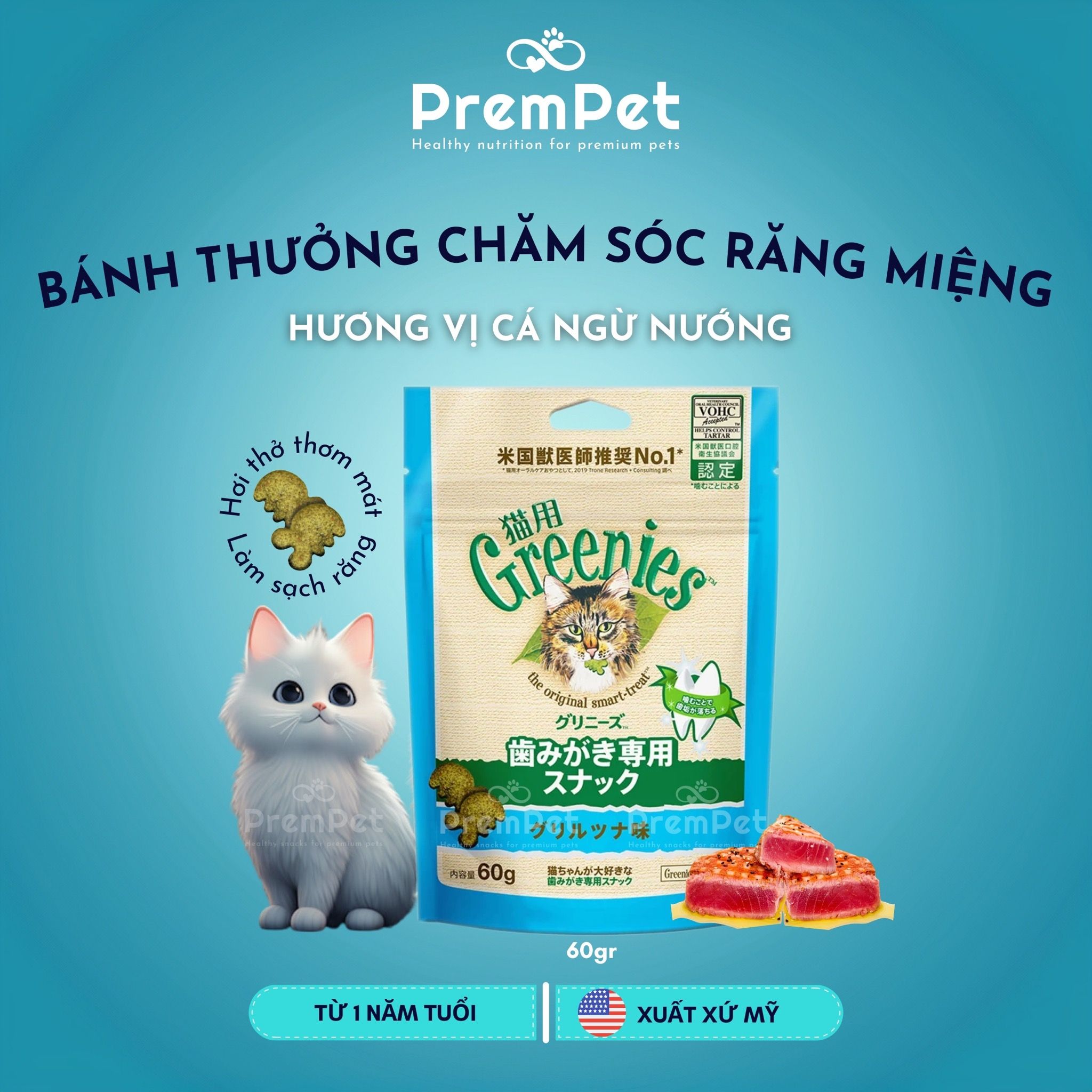 Bánh Thưởng - Greenies - Chăm Sóc Răng Miệng - Nhiều Vị - cho Mèo - Túi 60g
