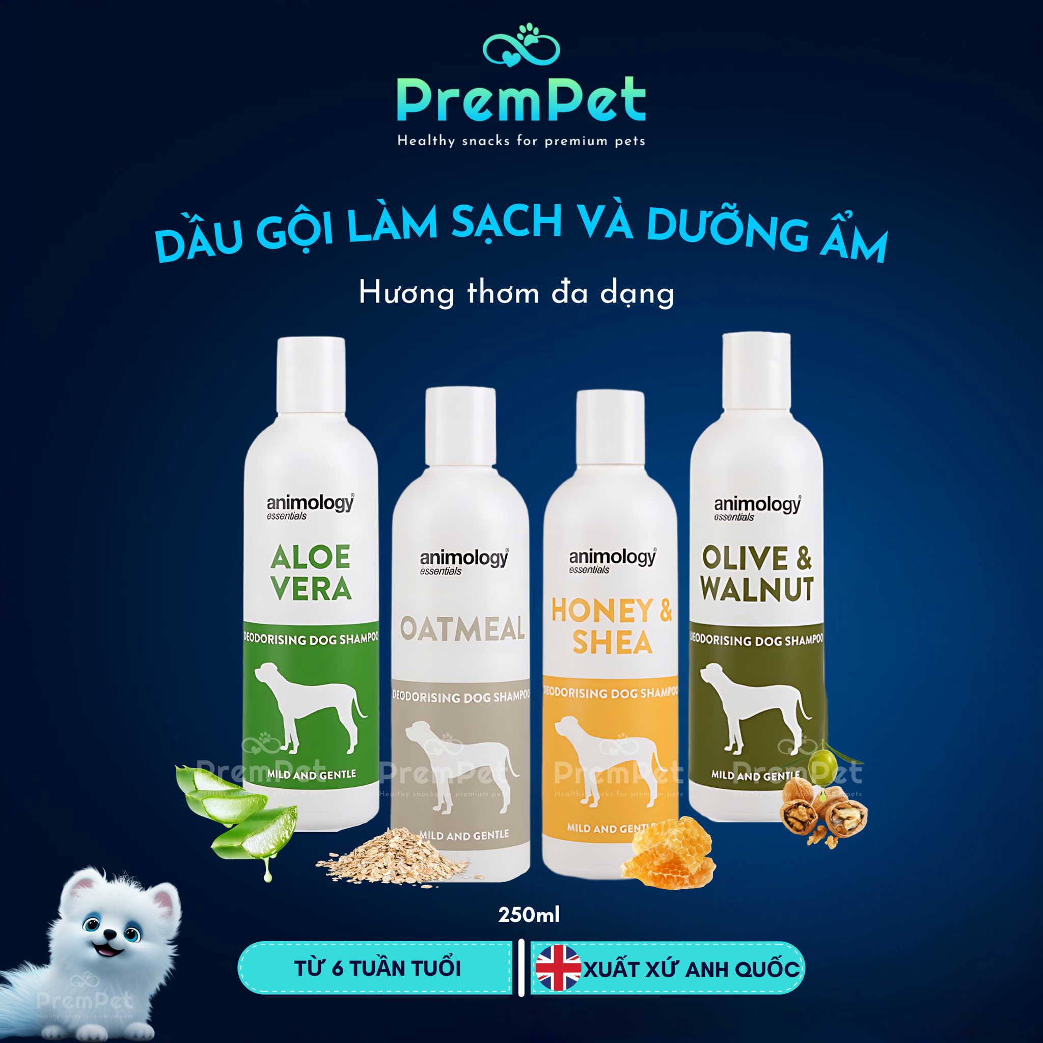 Dầu Gội - Animology - Làm Sạch và Dưỡng Ẩm Với Nhiều Hương Thơm - cho Chó - Chai 250ml