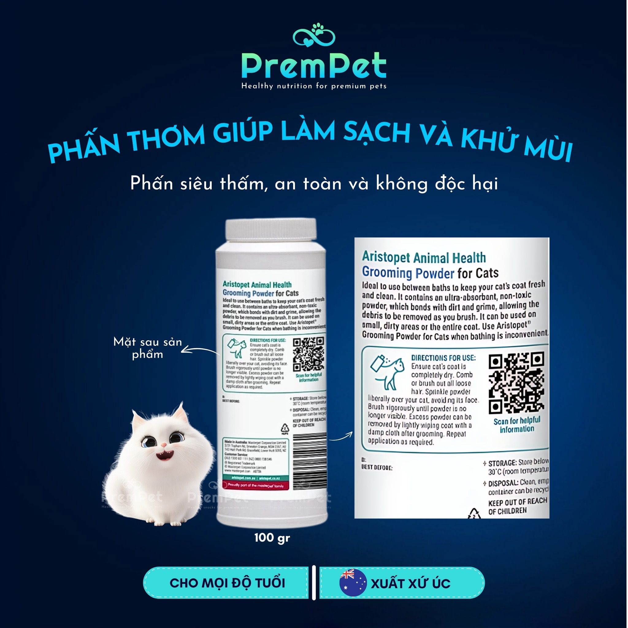 Phấn Thơm - Aristopet - Làm Sạch Và Khử Mùi cho Mèo - Chai 100g