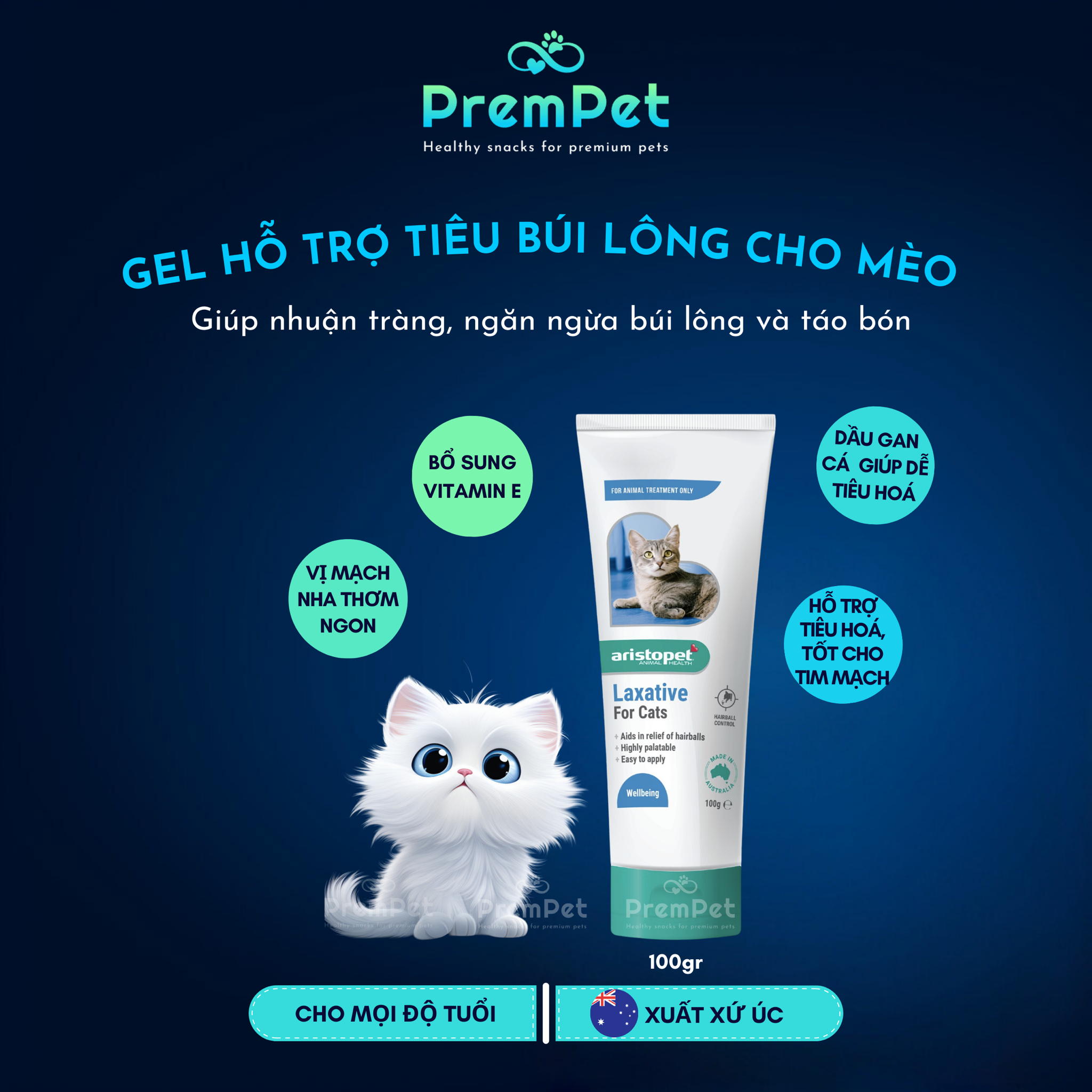 Gel Dinh Dưỡng - Aristopet - Hỗ Trợ Tiêu Búi Lông - cho Mèo - Tuýp 100g
