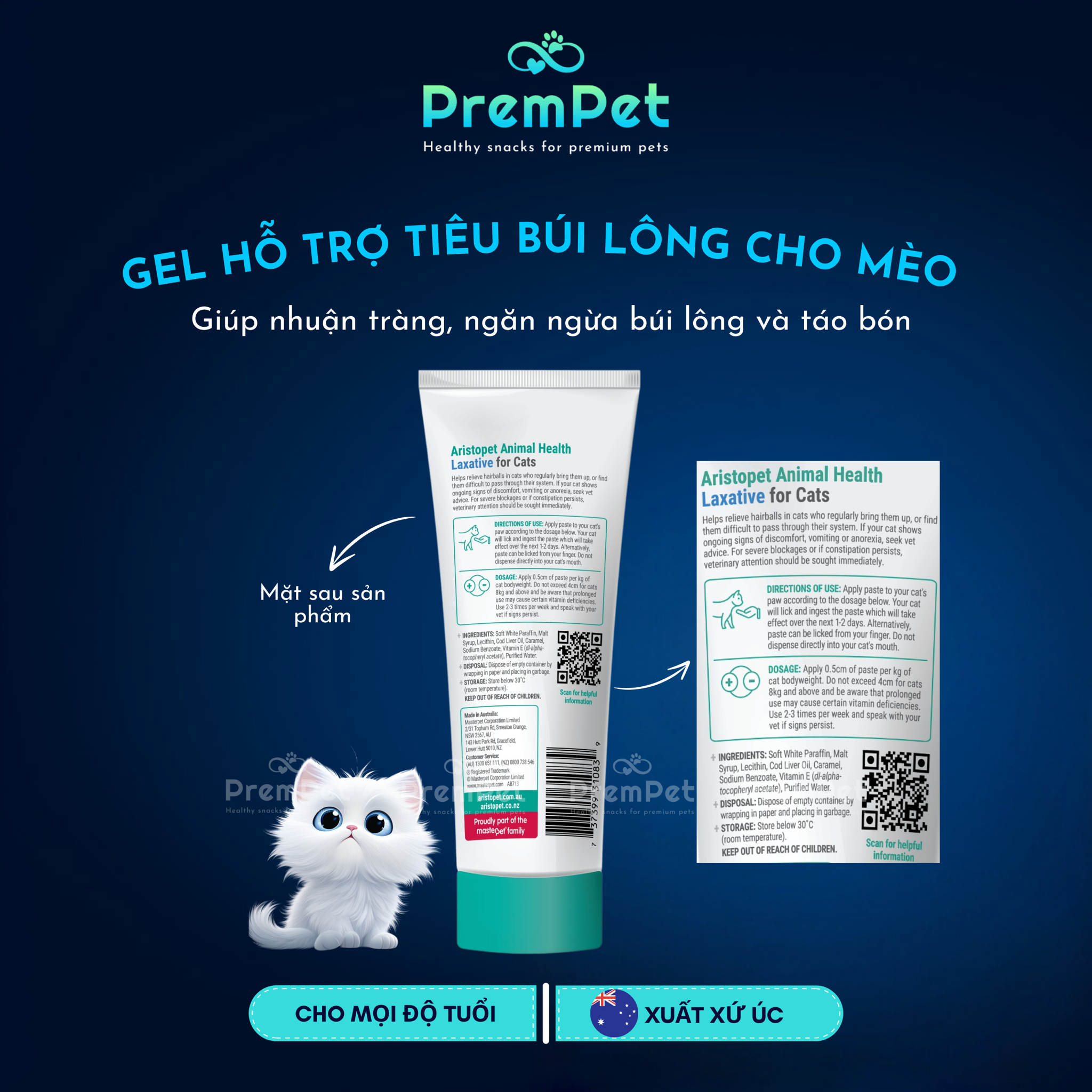 Gel Dinh Dưỡng - Aristopet - Hỗ Trợ Tiêu Búi Lông - cho Mèo - Tuýp 100g