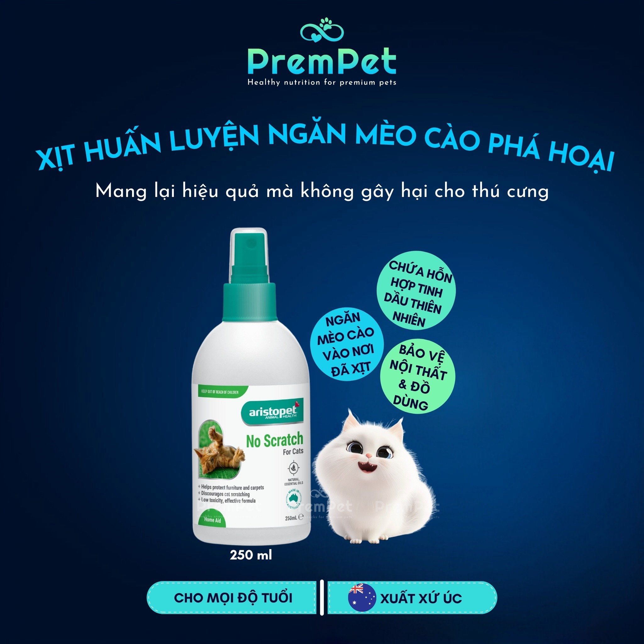 Xịt Huấn Luyện - Aristopet - Hỗ Trợ Ngăn Hành Vi Cào Phá Hoại - cho Mèo - Chai 250ml