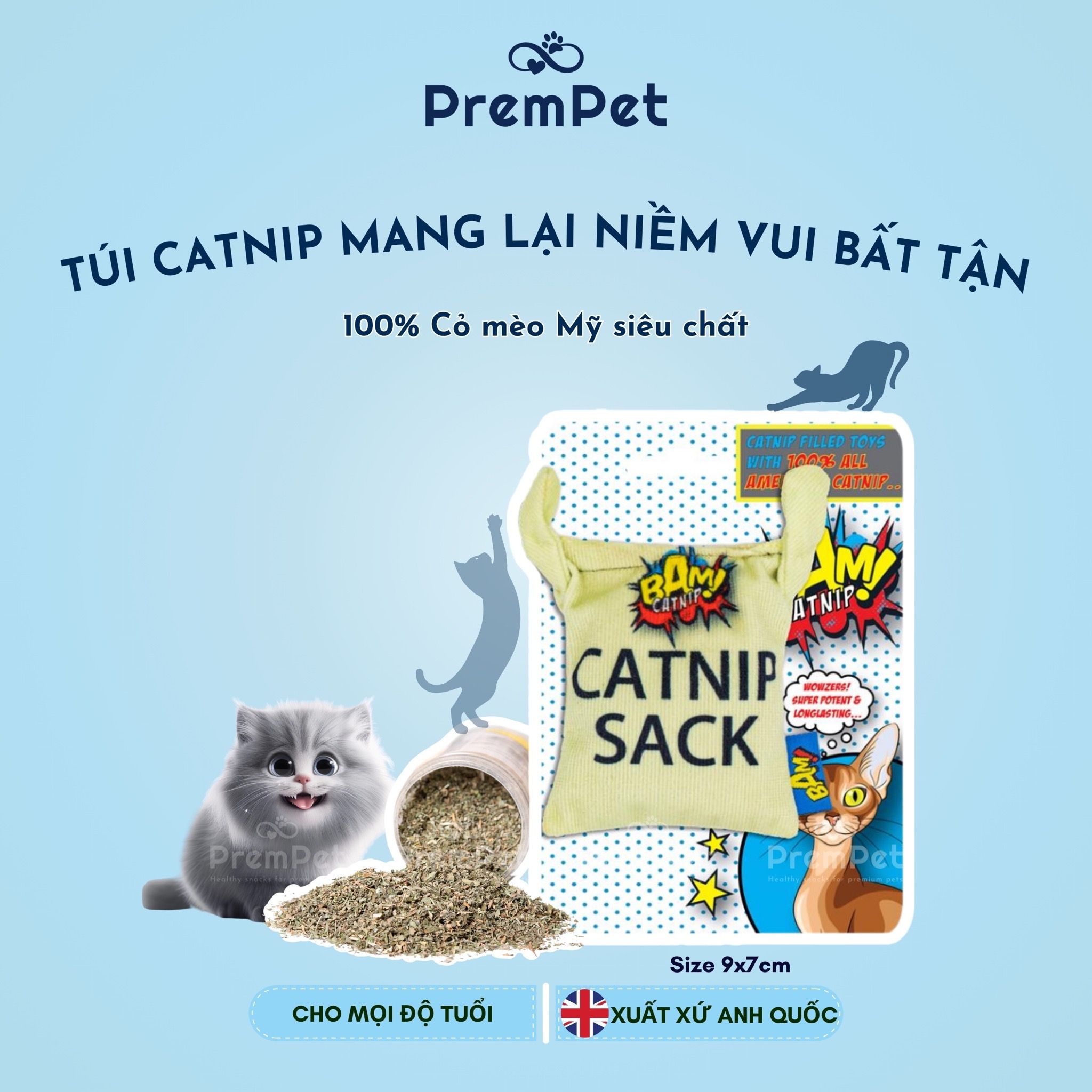 Cỏ Catnip - BAM! - Giảm Căng Thẳng - cho Mèo - Túi size 9x7cm