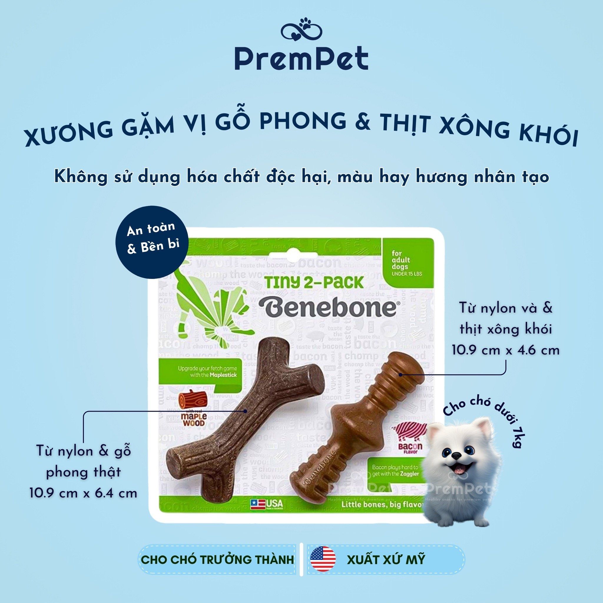 Xương Gặm - Benebone - Cỡ Nhỏ Vị Gỗ Phong Và Thịt Xông Khói - cho Chó - Bộ 2 Món