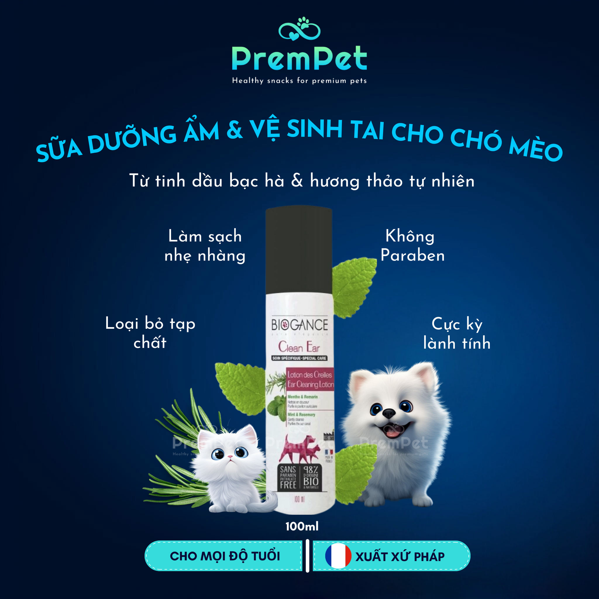 Sữa Dưỡng Ẩm Tai - Biogance - cho Chó Mèo - Chai 100ml