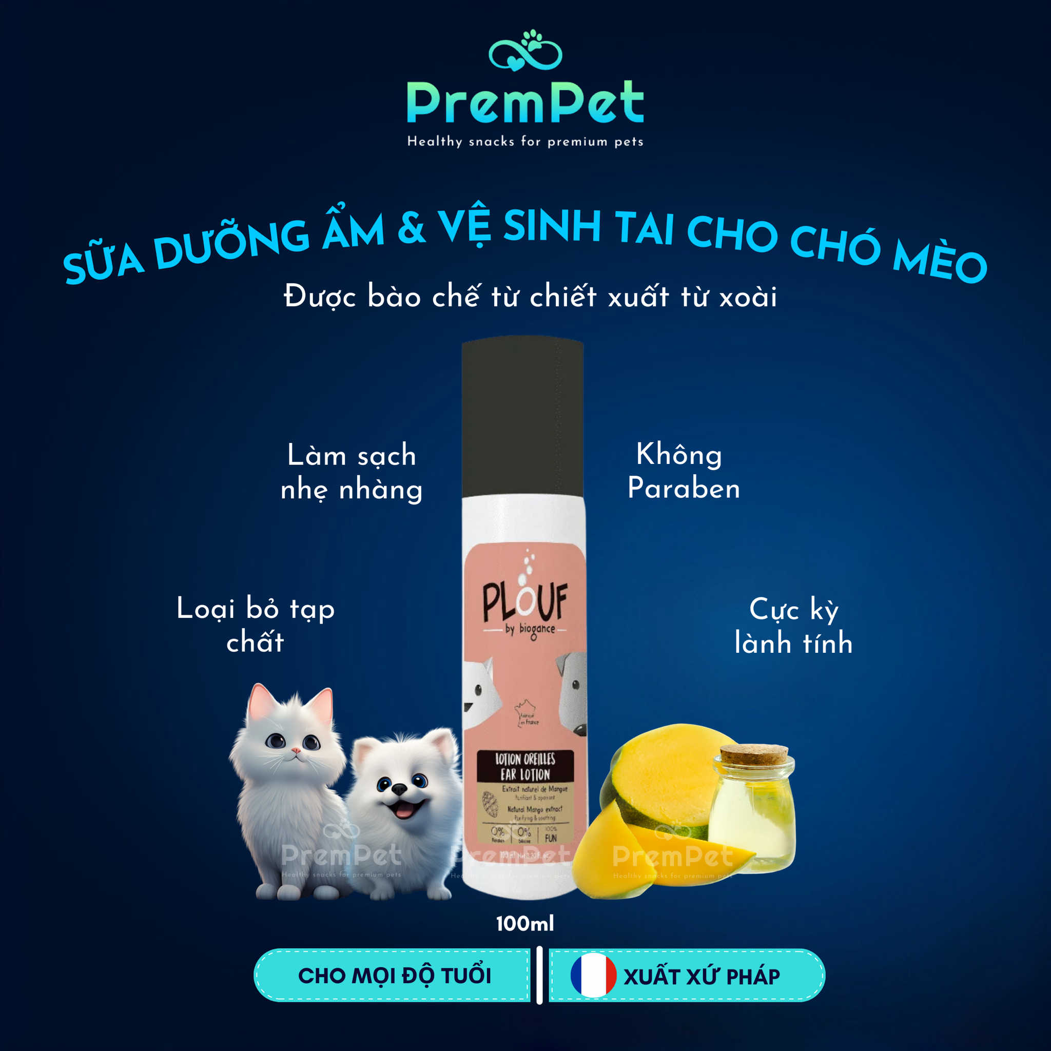 Sữa Dưỡng Ẩm Tai - PLOUF - cho Chó Mèo - Chai 100ml