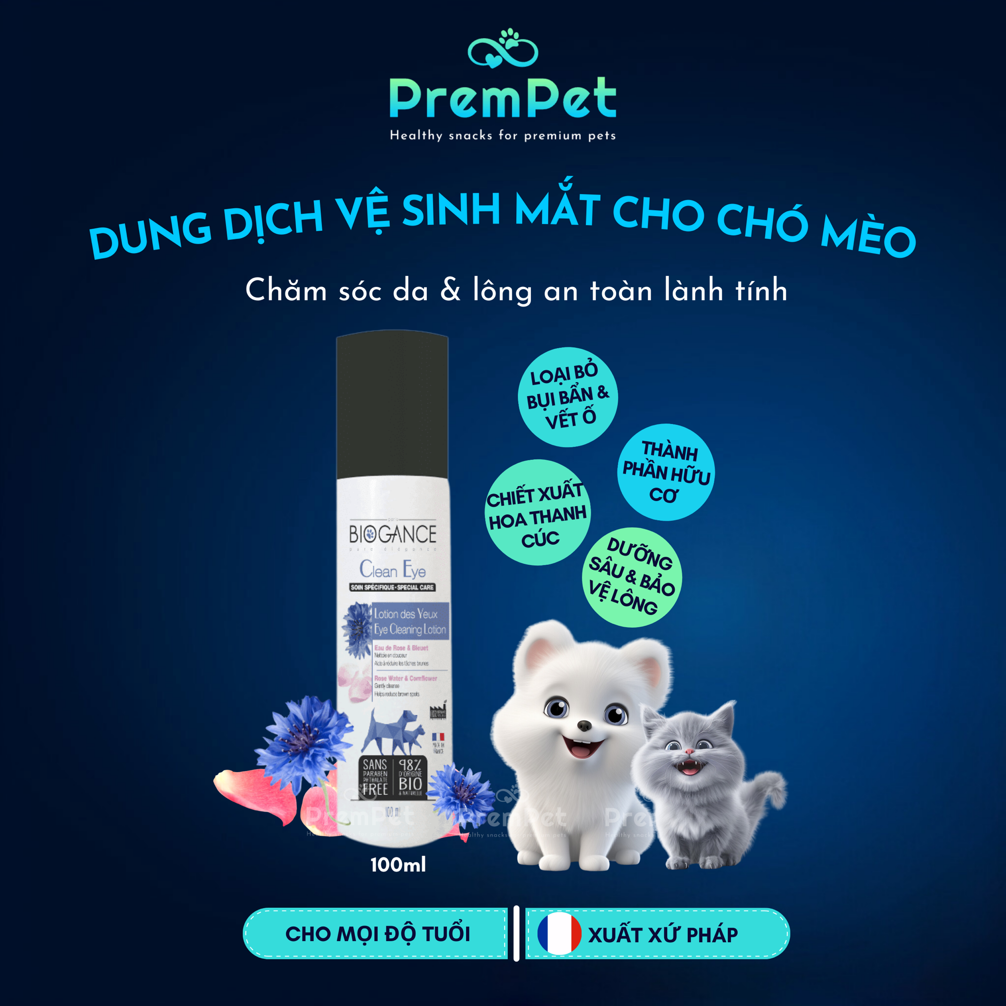Dung Dịch Vệ Sinh Vùng Mắt - Biogance - cho Chó Mèo - Chai 100ml