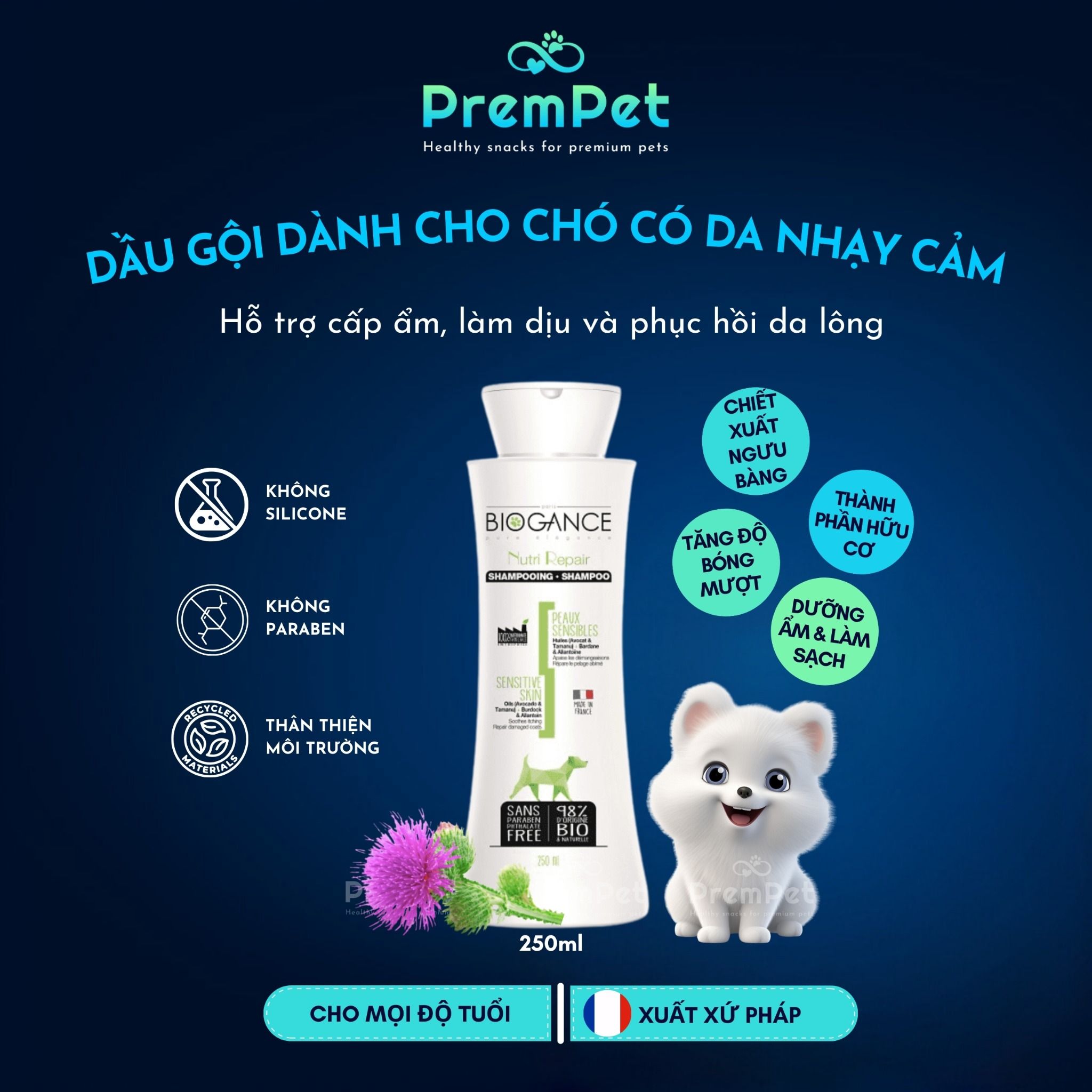 Dầu Gội - Biogance - Cho Da Nhạy Cảm - cho Chó - Chai 250ml
