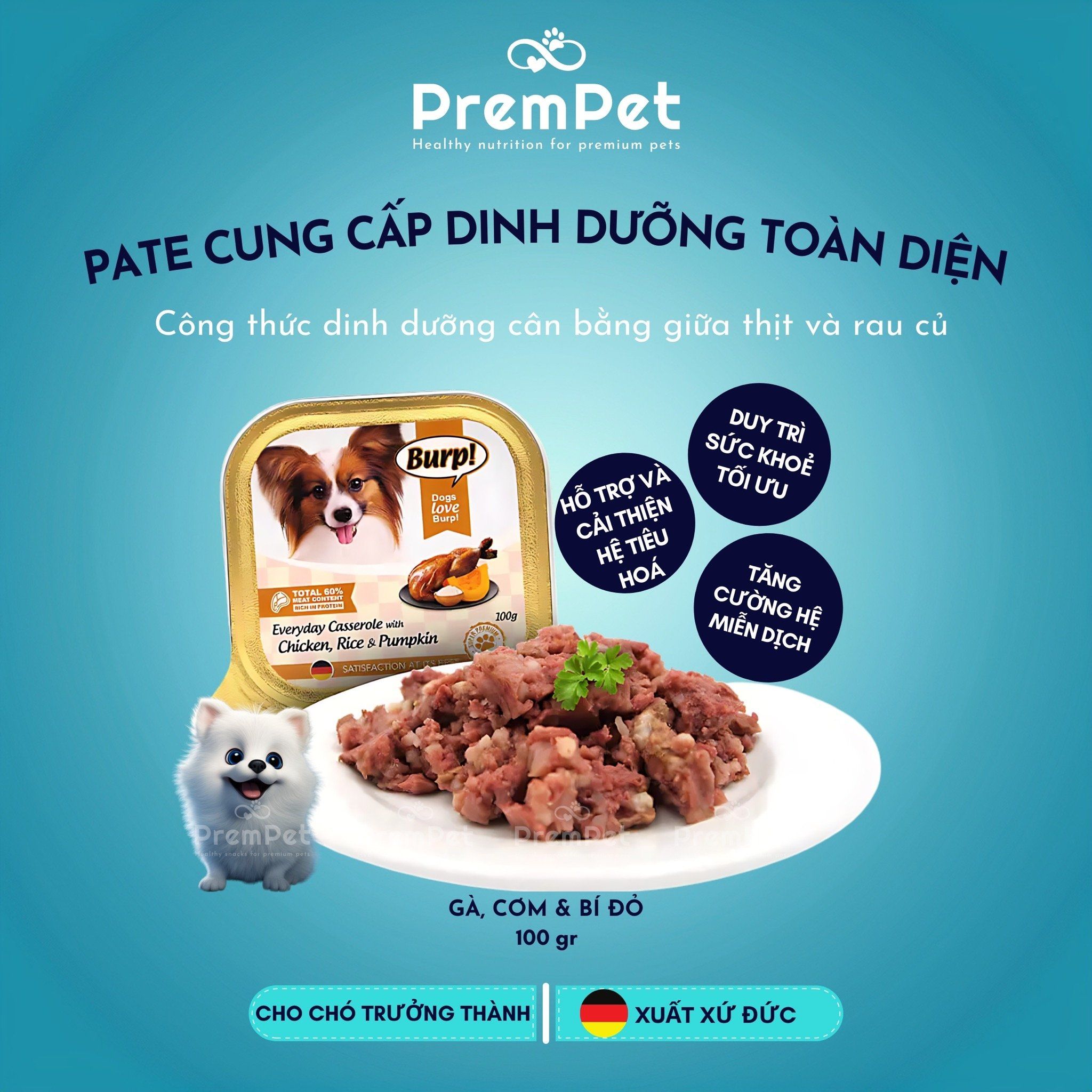 Pate - Burp - Cung Cấp Dinh Dưỡng Toàn Diện - Từ Thịt & Rau Củ - cho Chó - Hộp 100g