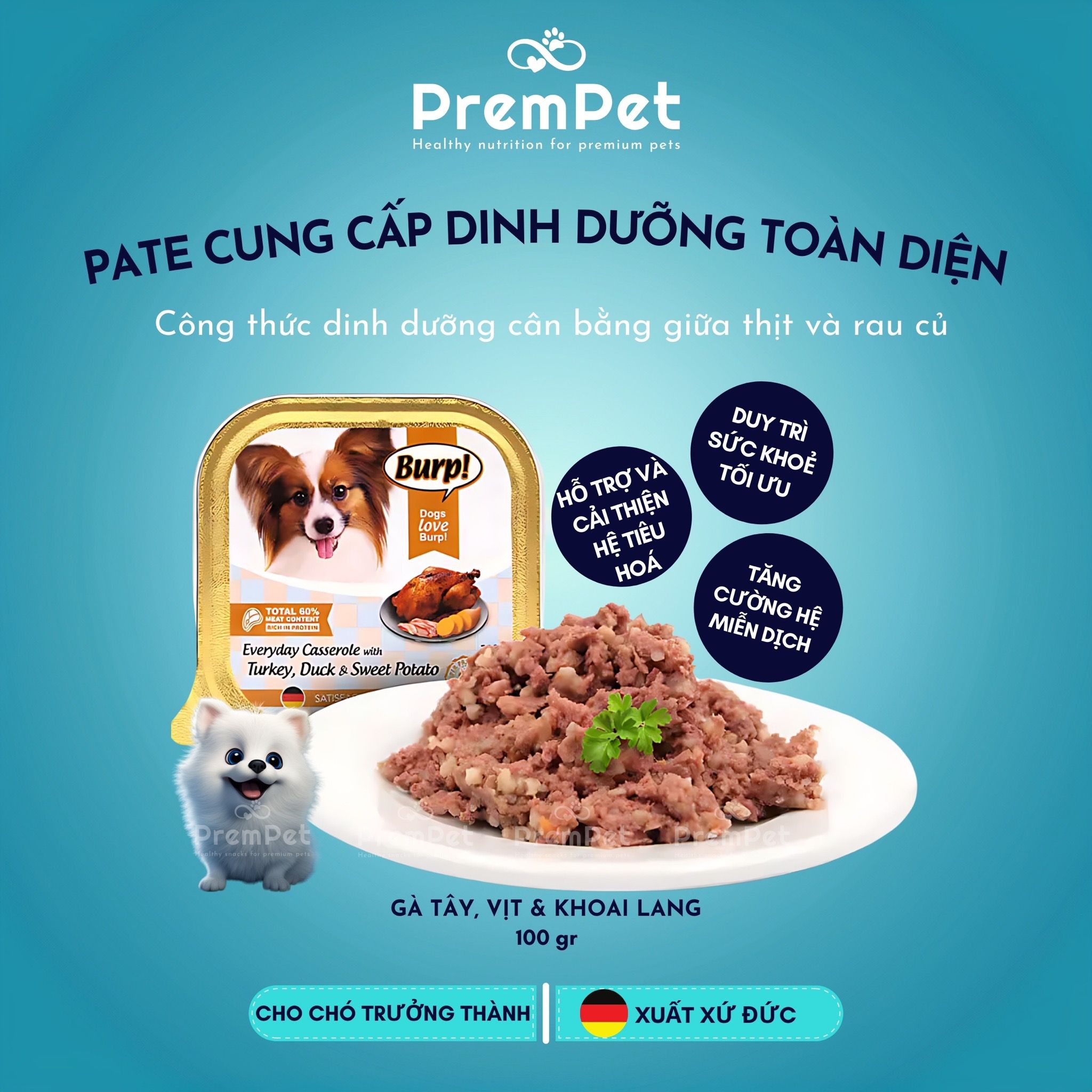 Pate - Burp - Cung Cấp Dinh Dưỡng Toàn Diện - Từ Thịt & Rau Củ - cho Chó - Hộp 100g