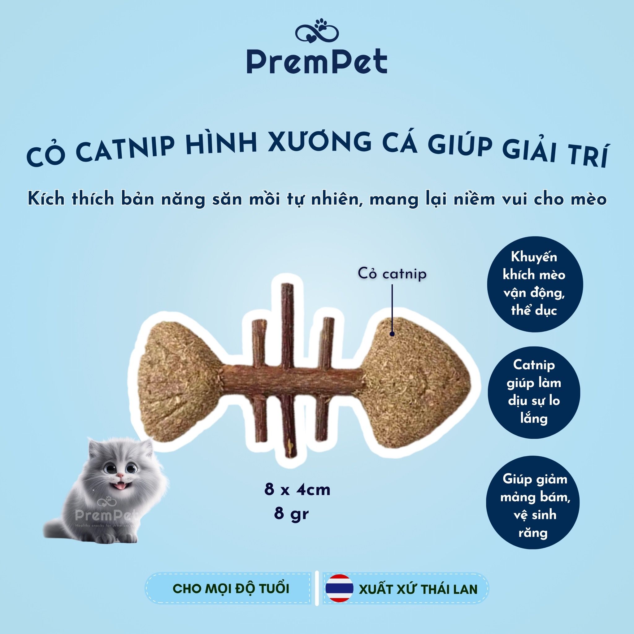 Cỏ Catnip Hình Xương Cá - CC Pet - Vui Chơi Giải Trí cho Mèo - Kích thước 8x4cm