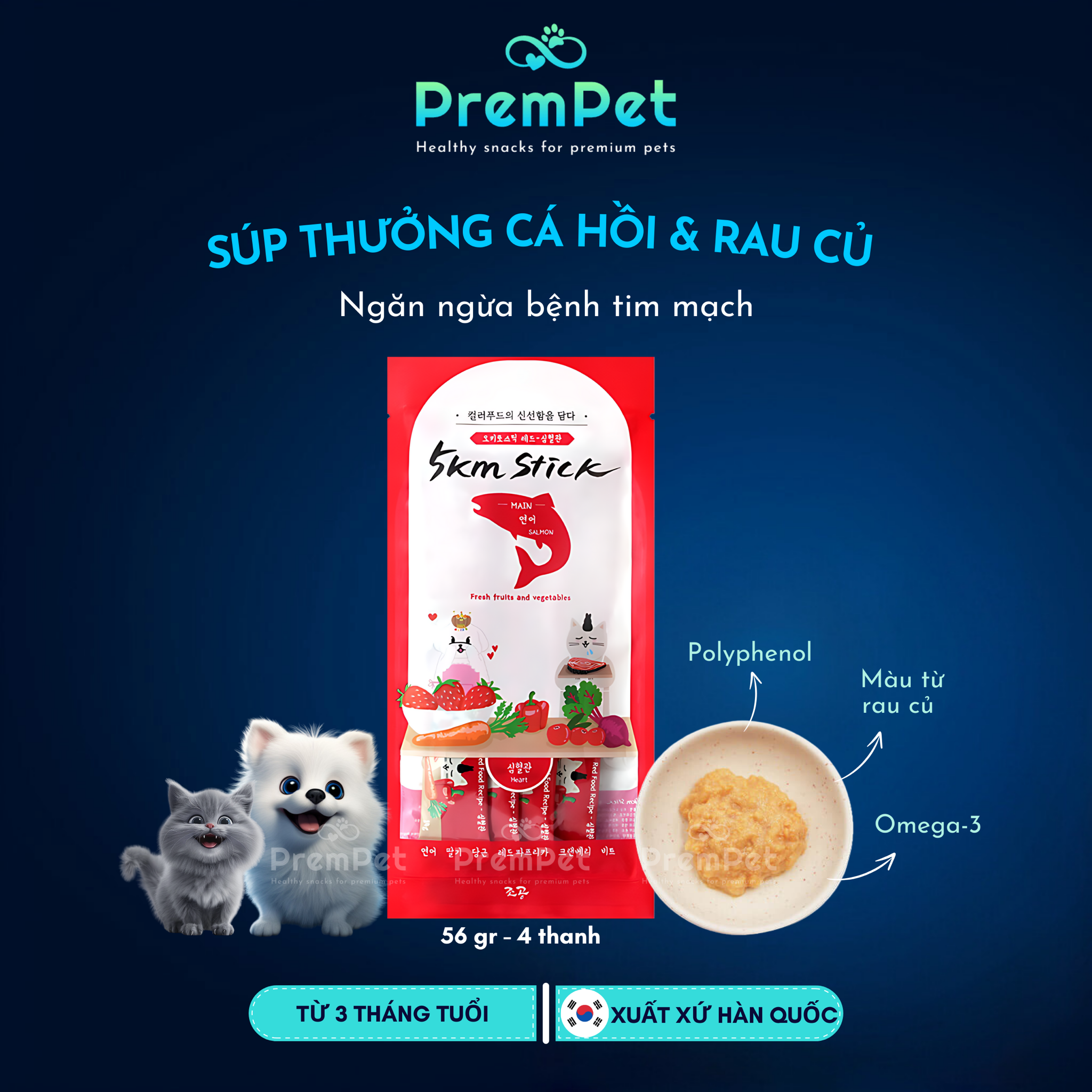 Súp Thưởng - Chogong 5km Stick - Hỗ Trợ Sức Khoẻ Tim Mạch - Vị Cá Hồi & Rau Củ - cho Chó Mèo - Thanh/Túi