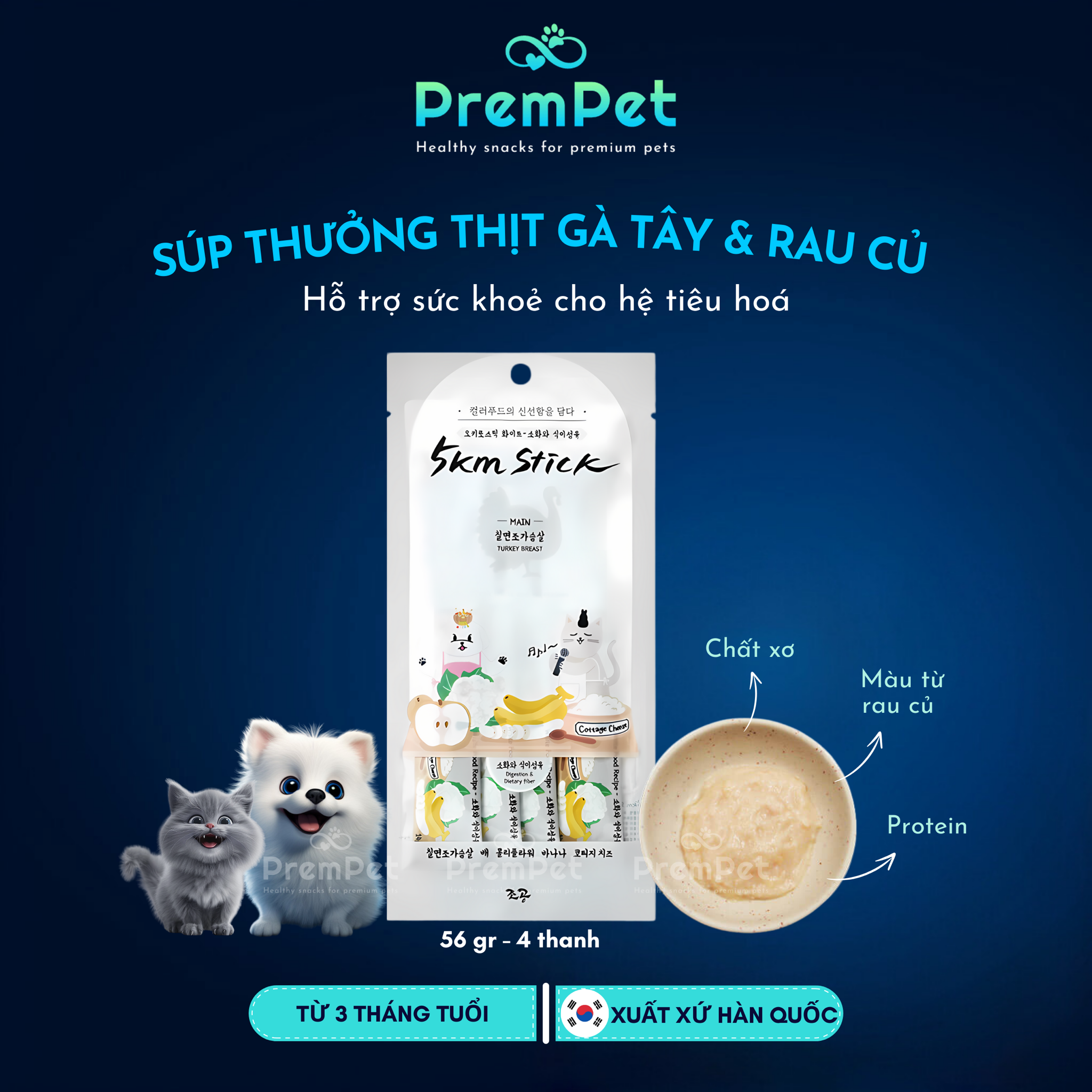 Súp Thưởng - Chogong 5km Stick - Hỗ Trợ Sức Khoẻ Hệ Tiêu Hoá - Vị Thịt Gà Tây & Rau Củ - cho Chó Mèo - Thanh/Túi