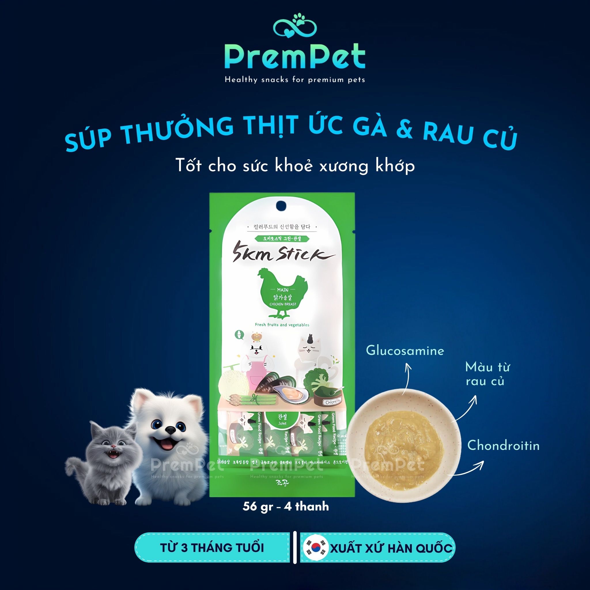 Súp Thưởng - Chogong 5km Stick - Hỗ Trợ Sức Khoẻ Xương Khớp - Vị Thịt Ức Gà & Rau Củ - cho Chó Mèo - Thanh/Túi