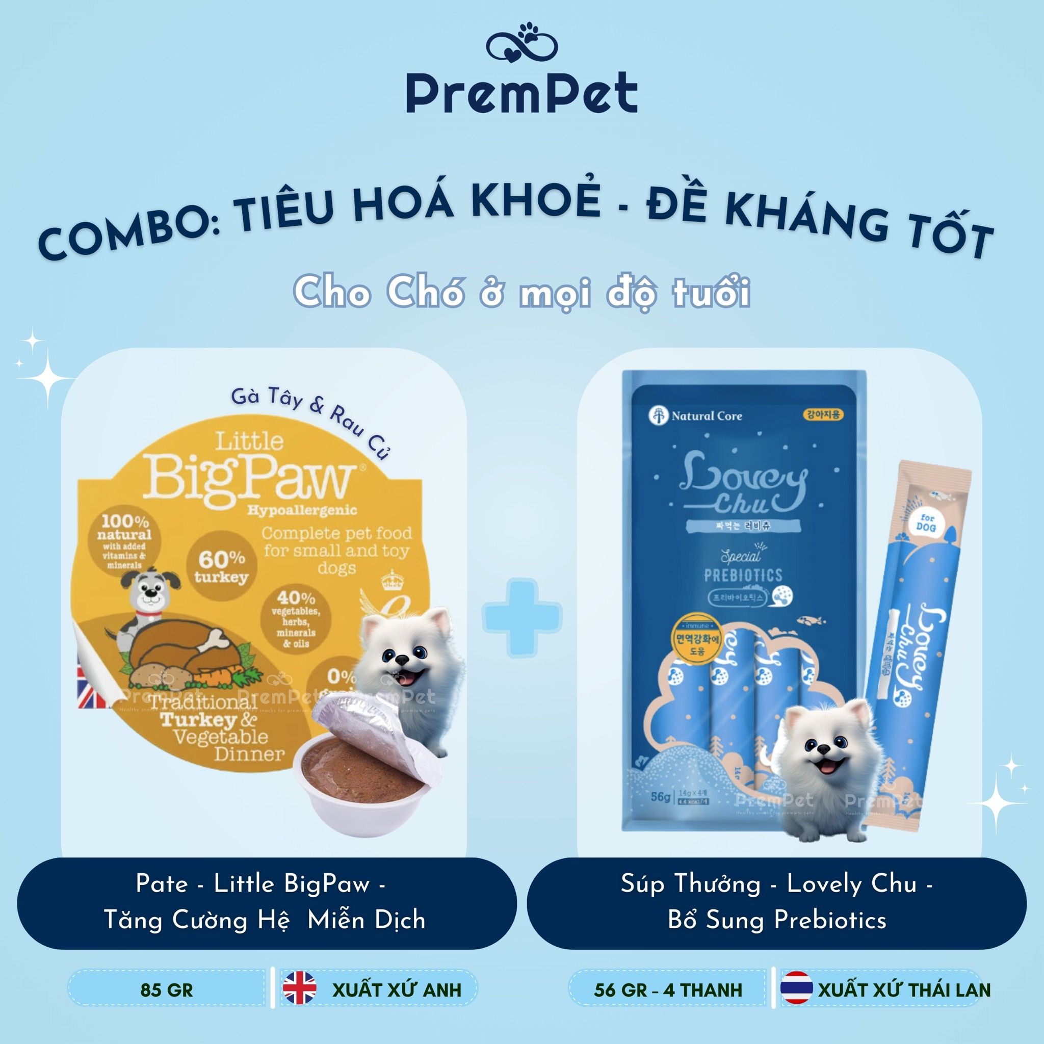 Combo Tiêu Hóa Khỏe - Đề Kháng Tốt cho Chó mọi độ tuổi