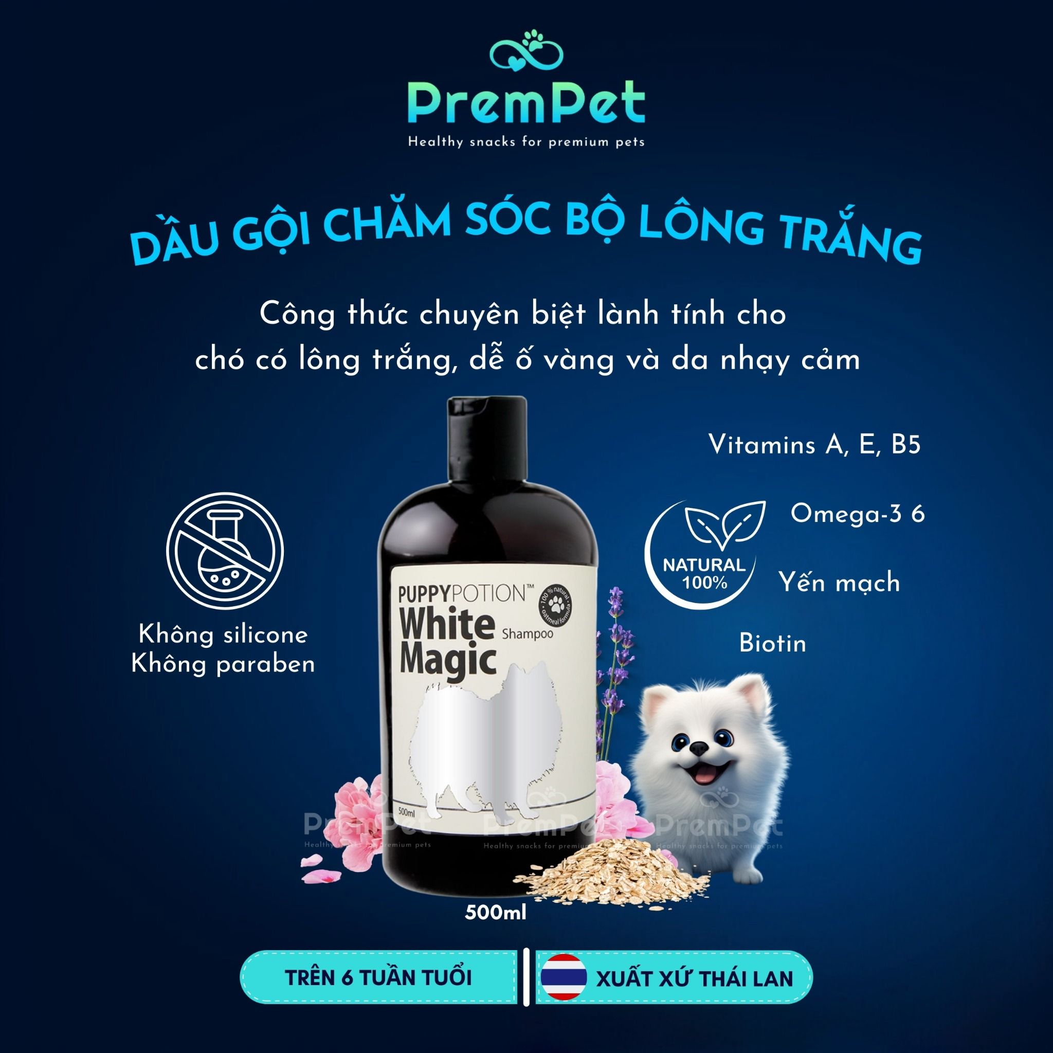 Dầu Gội - PuppyPotion White Magic - Giúp Bộ Lông Trắng Sáng - cho Chó - Chai 500ml