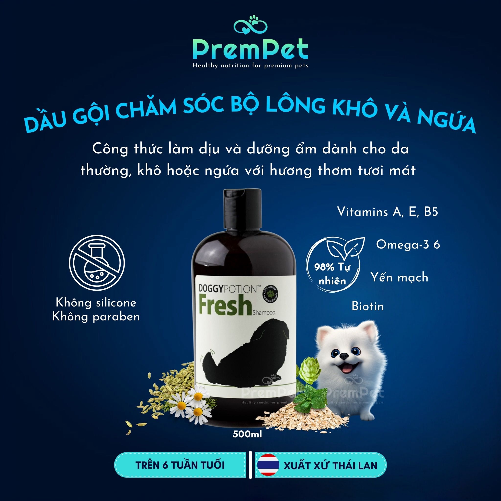Dầu Gội - DoggyPotion - Chăm Sóc Bộ Lông Khô & Ngứa - Hương Thơm Tươi Mát - cho Chó - Chai 500ml