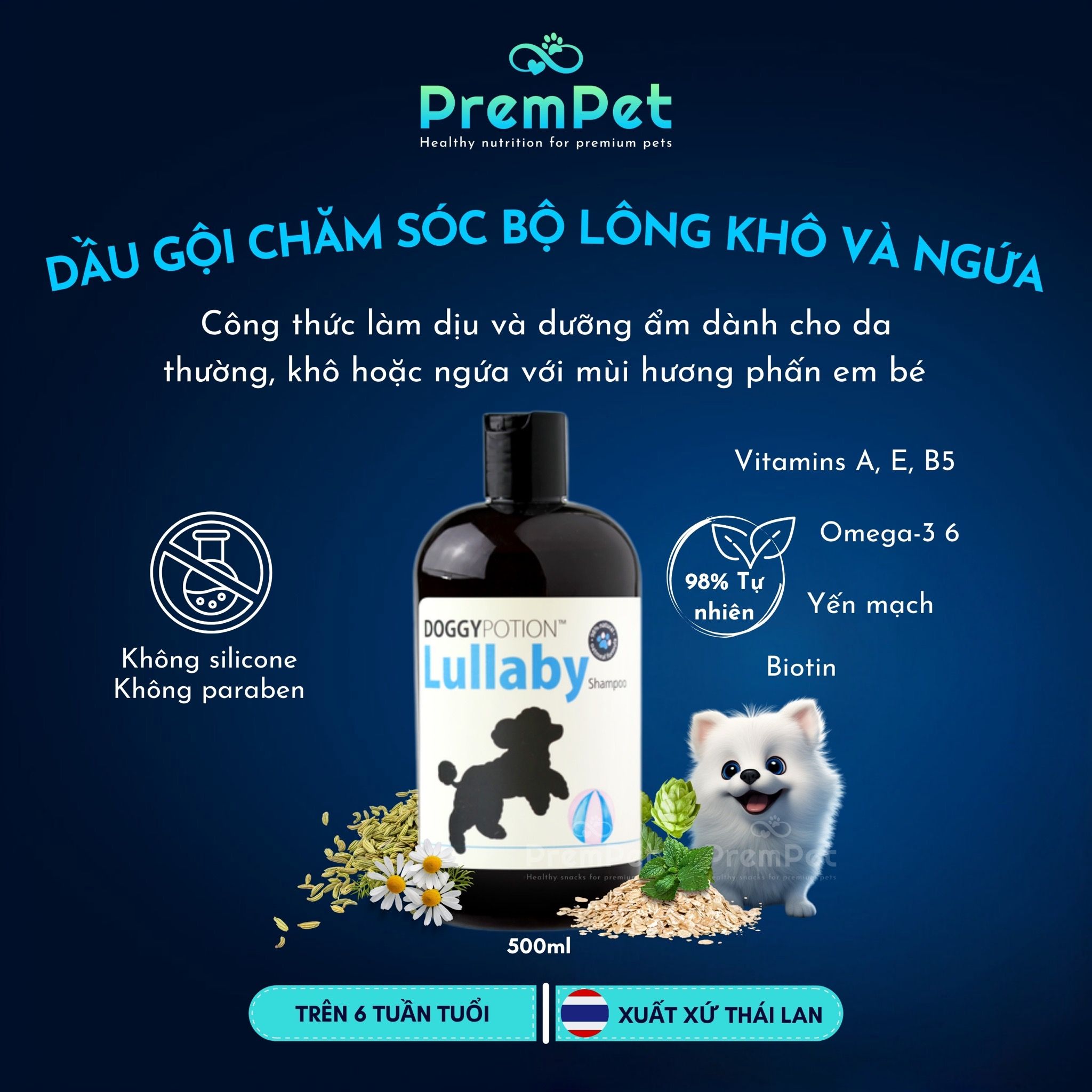 Dầu Gội - DoggyPotion - Chăm Sóc Bộ Lông Khô & Ngứa - Hương Phấn - cho Chó - Chai 500ml