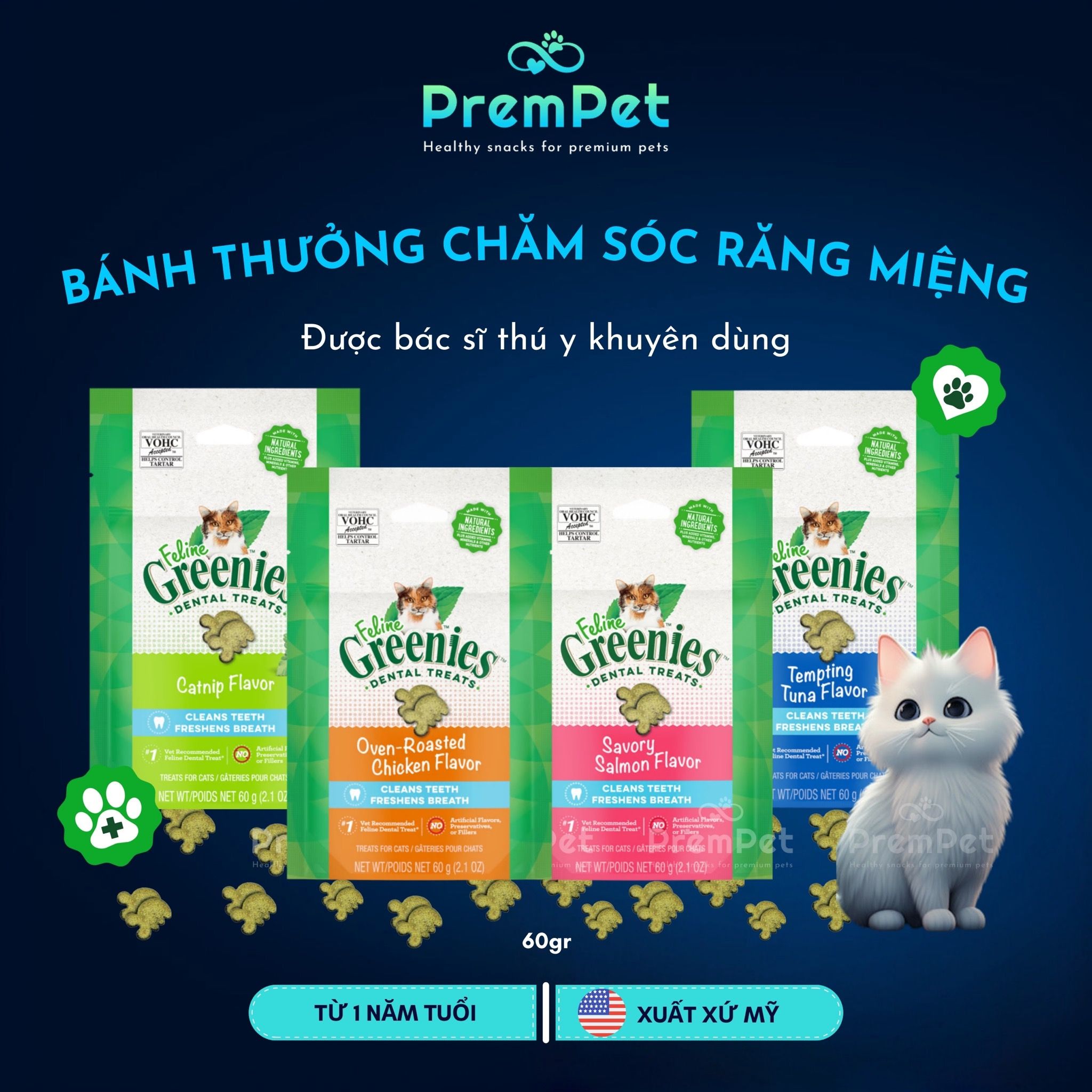 Bánh Thưởng - Feline Greenies - Chăm Sóc Răng Miệng - Nhiều Vị - cho Mèo - Túi 60g
