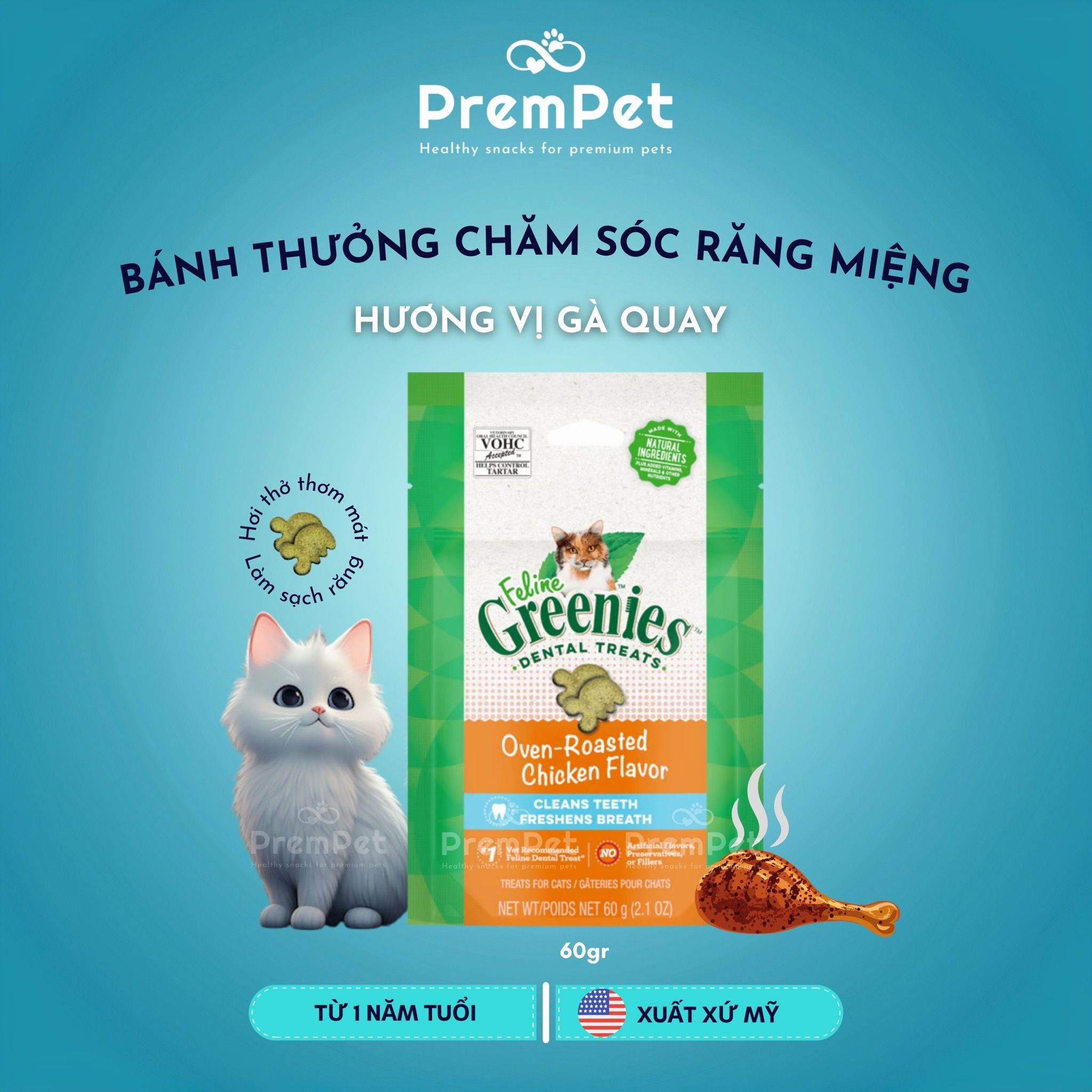 Bánh Thưởng - Feline Greenies - Chăm Sóc Răng Miệng - Nhiều Vị - cho Mèo - Túi 60g