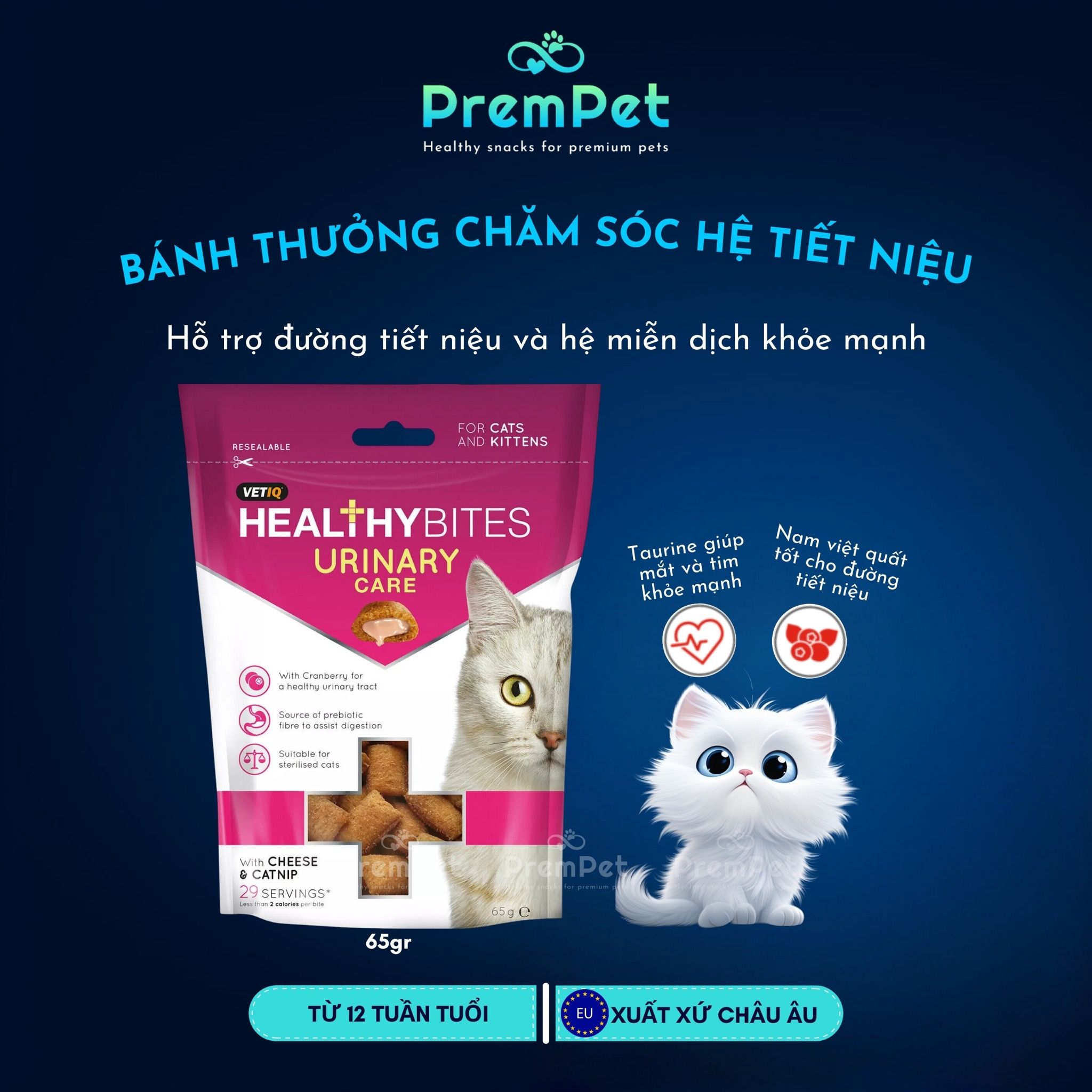 Bánh Thưởng - Healthy Bites - Chăm Sóc Hệ Tiết Niệu - cho Mèo & Mèo con - Túi 65g