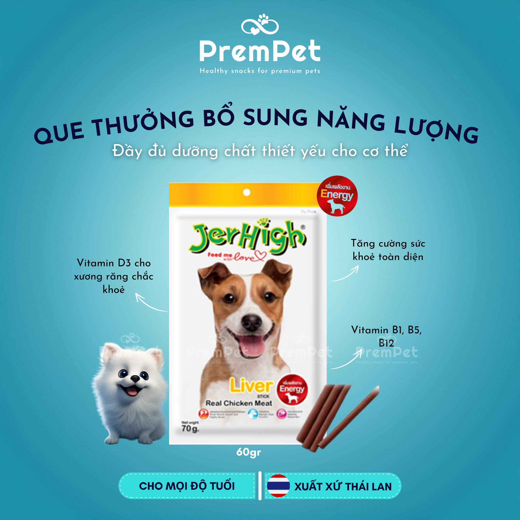 Que Thưởng - Jerhigh - Bổ Sung Năng Lượng - cho Chó - Túi 60g