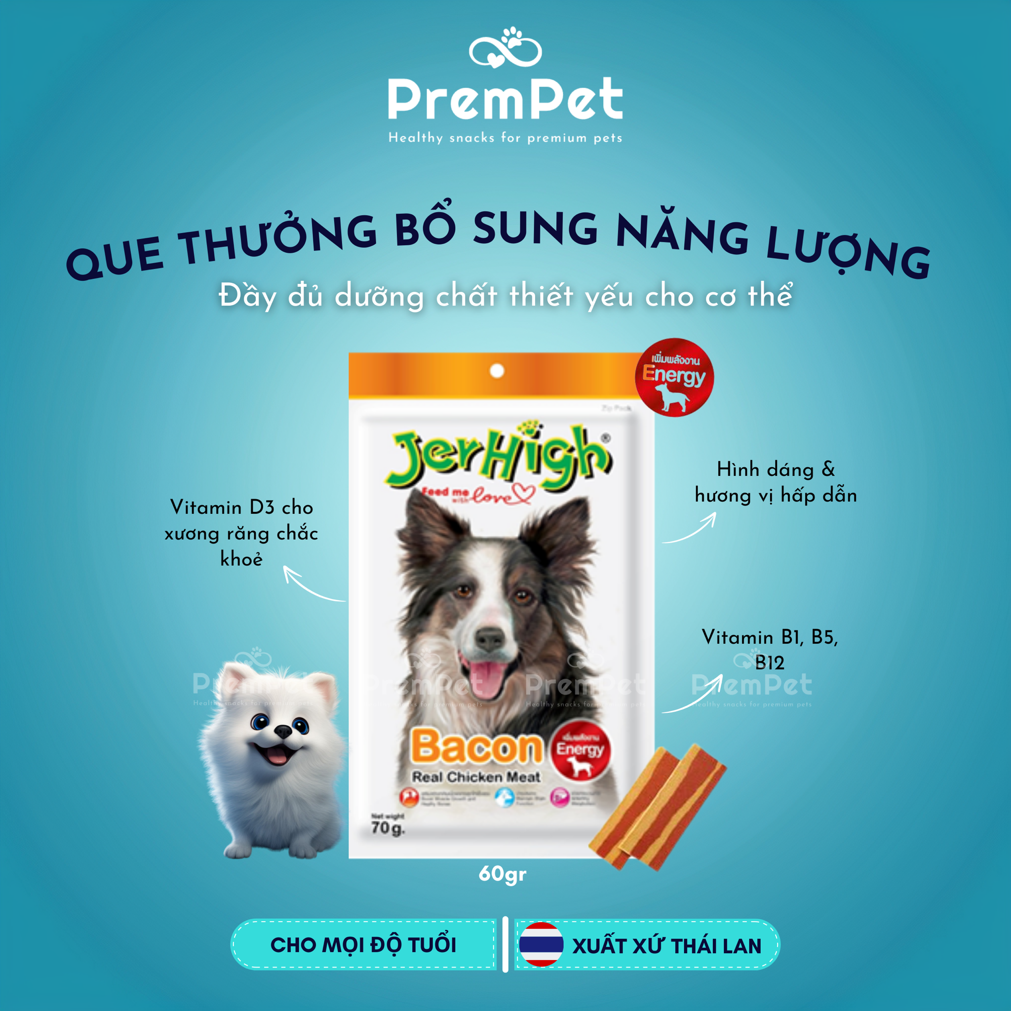 Que Thưởng - Jerhigh - Bổ Sung Năng Lượng - cho Chó - Túi 60g
