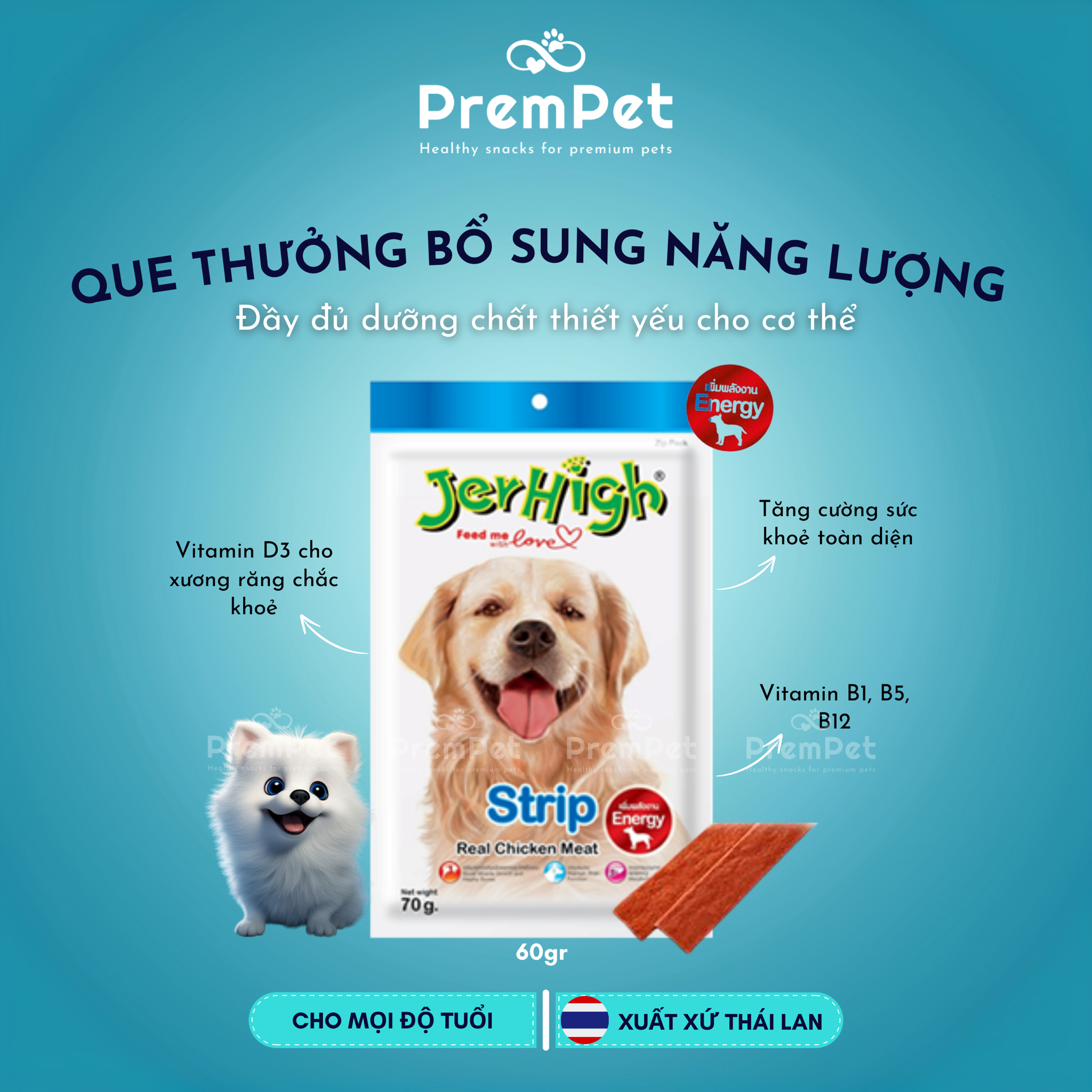 Que Thưởng - Jerhigh - Bổ Sung Năng Lượng - cho Chó - Túi 60g