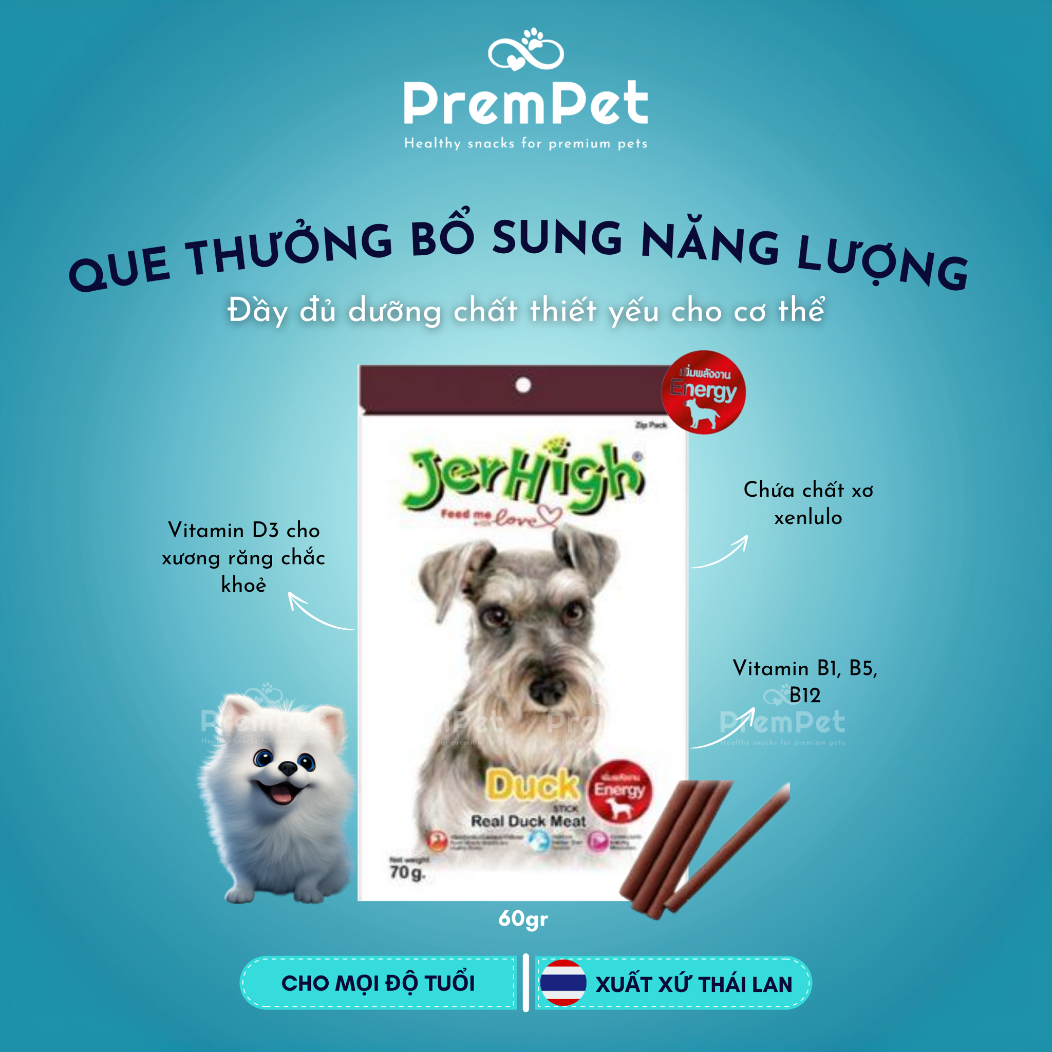 Que Thưởng - Jerhigh - Bổ Sung Năng Lượng - cho Chó - Túi 60g
