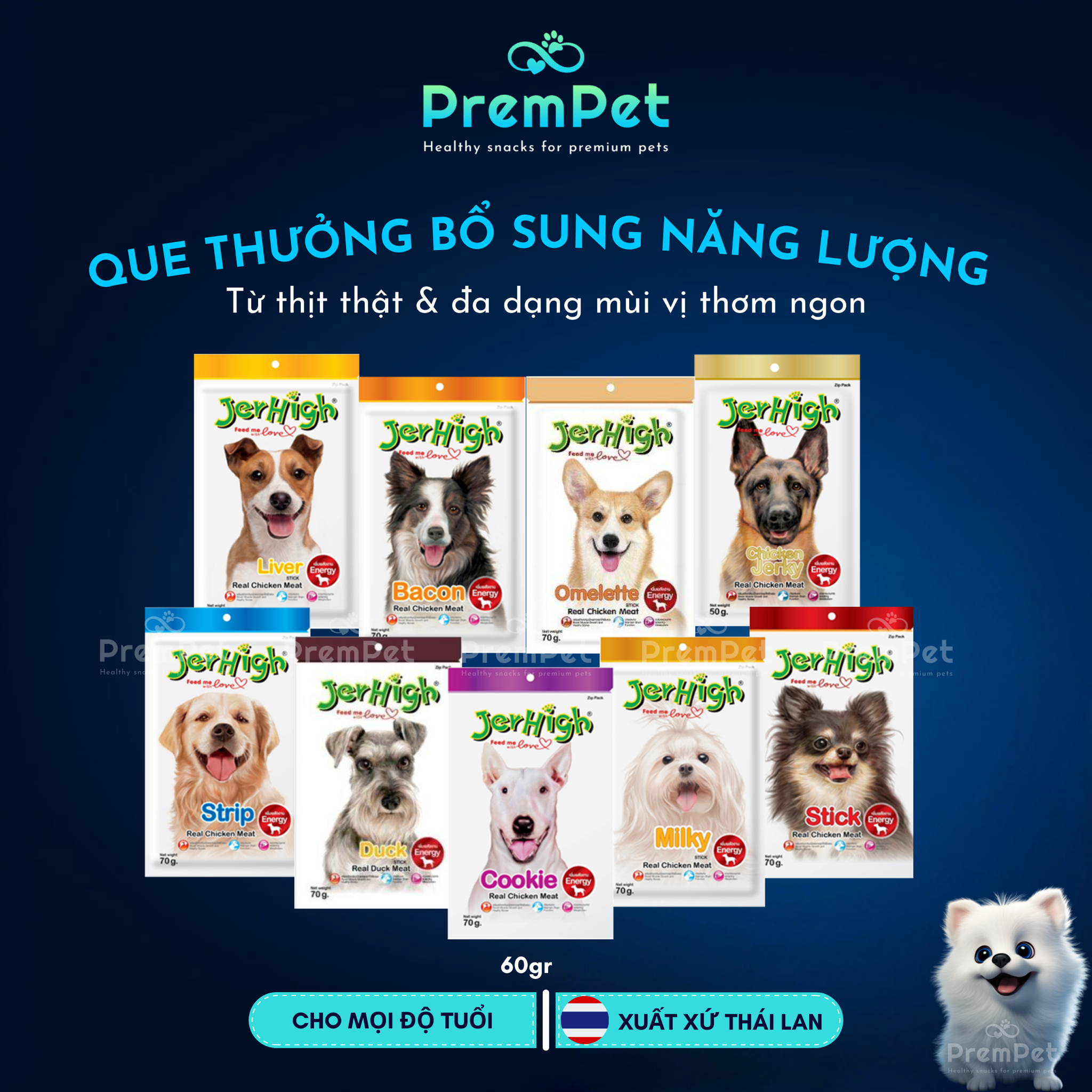 Que Thưởng - Jerhigh - Bổ Sung Năng Lượng - cho Chó - Túi 60g