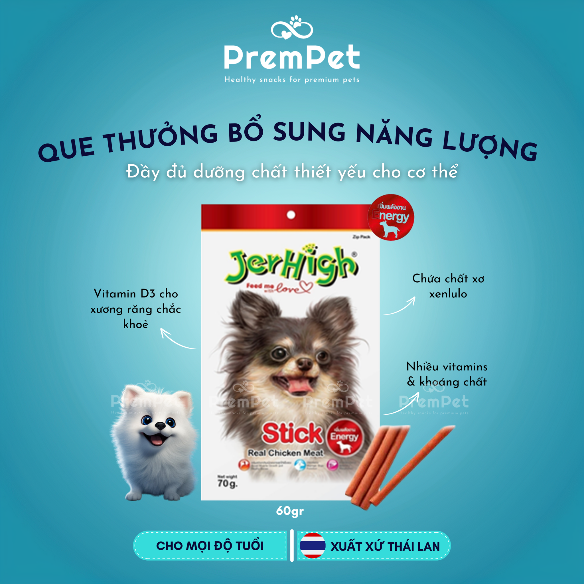 Que Thưởng - Jerhigh - Bổ Sung Năng Lượng - cho Chó - Túi 60g