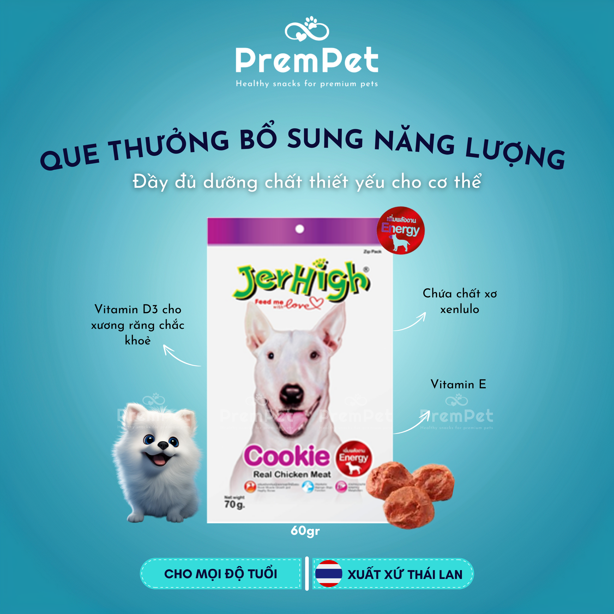 Que Thưởng - Jerhigh - Bổ Sung Năng Lượng - cho Chó - Túi 60g