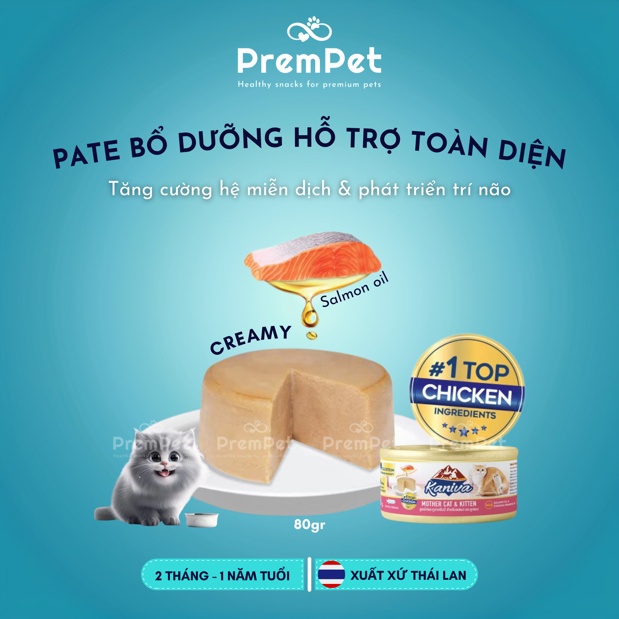 Pate - Kaniva - Hỗ Trợ Sức Khoẻ Toàn Diện - cho Mèo Mẹ & Mèo Con Cai Sữa - Hộp 80g