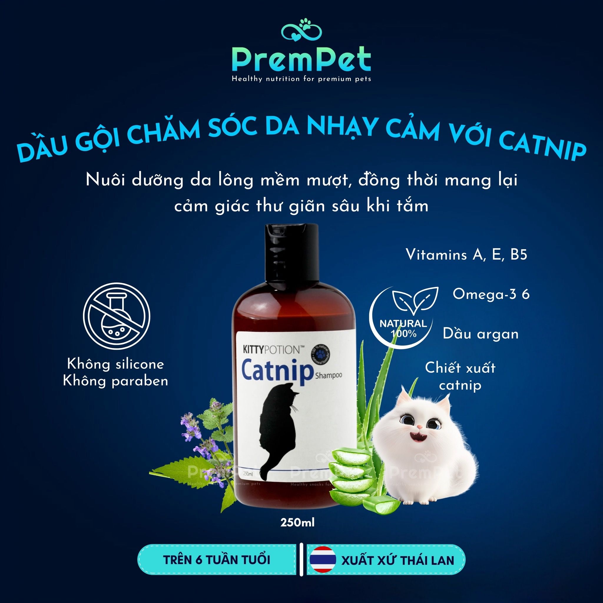 Dầu Gội - KittyPotion Catnip - Chăm Sóc Làn Da Nhạy Cảm - cho Mèo - Chai 250ml