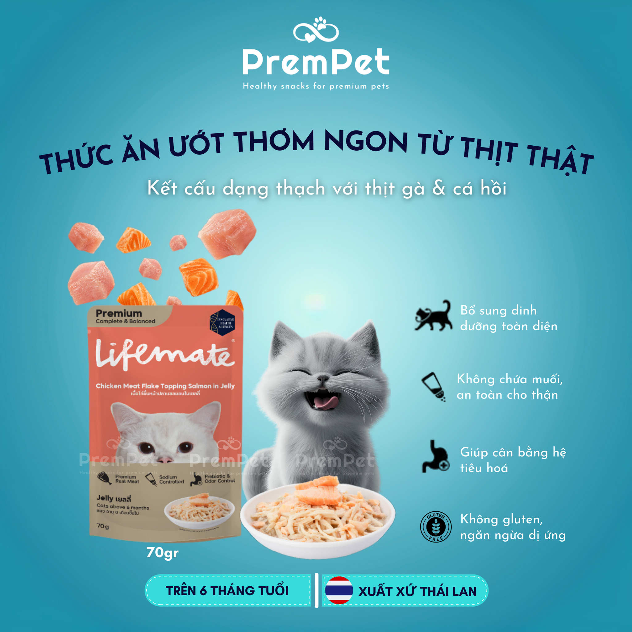 Thức Ăn Ướt - Lifemate - Kết Hợp Từ Các Loại Thịt Cá và Hải Sản - cho Mèo - Túi 60/70g