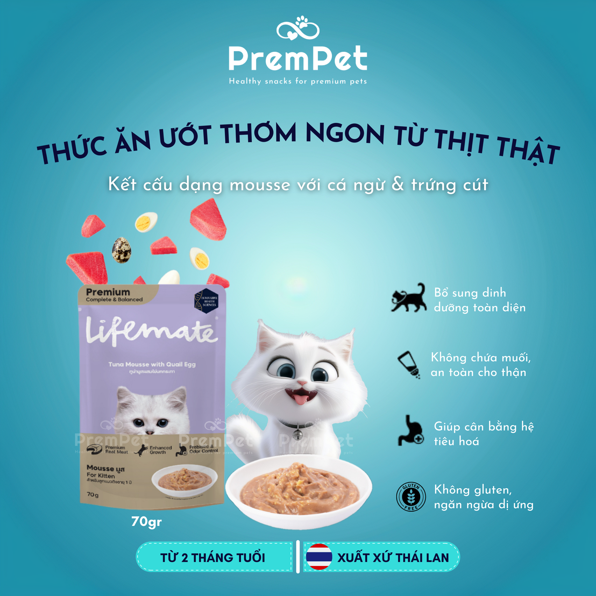 Thức Ăn Ướt - Lifemate - Từ Thịt Cá Ngừ Kết Hợp Nhiều Vị - cho Mèo Con - Túi 70g