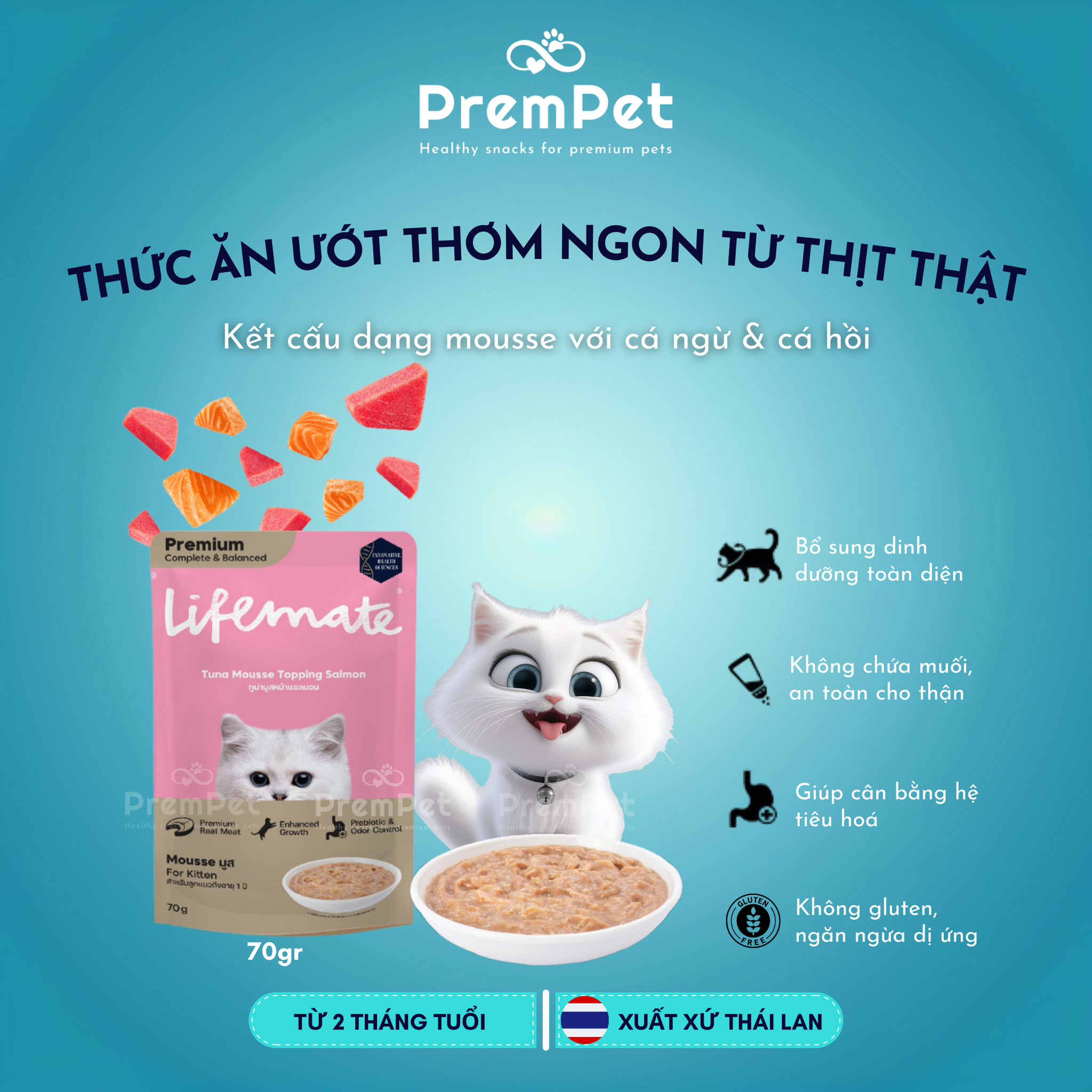 Thức Ăn Ướt - Lifemate - Từ Thịt Cá Ngừ Kết Hợp Nhiều Vị - cho Mèo Con - Túi 70g