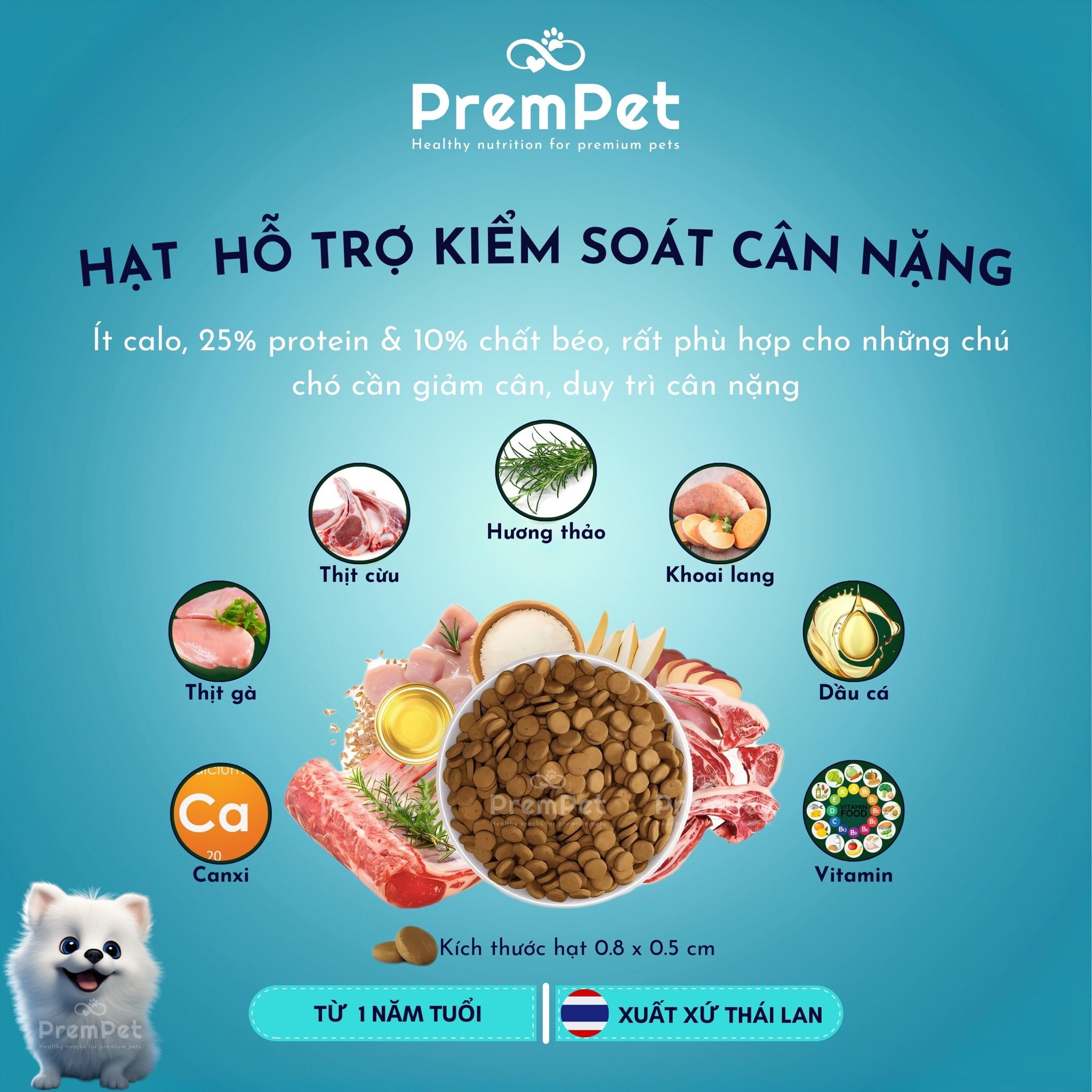 Thức Ăn Hạt - Lifemate - Hỗ Trợ Kiểm Soát Cân Nặng - cho Chó - Túi 1.2kg