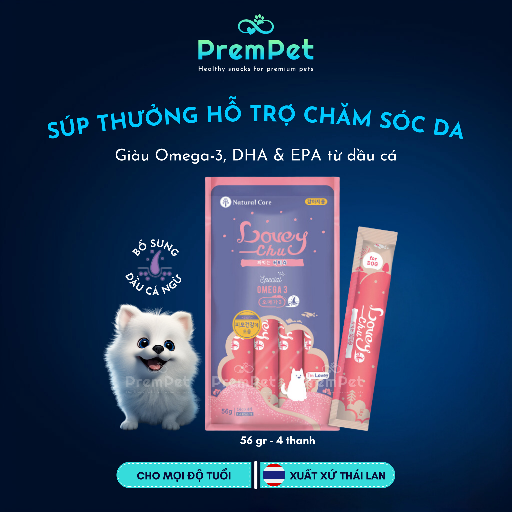 Súp Thưởng - Lovely Chu - Bổ Sung Omega - Chăm Sóc Làn Da & Bộ Lông - cho Chó - Thanh/Túi